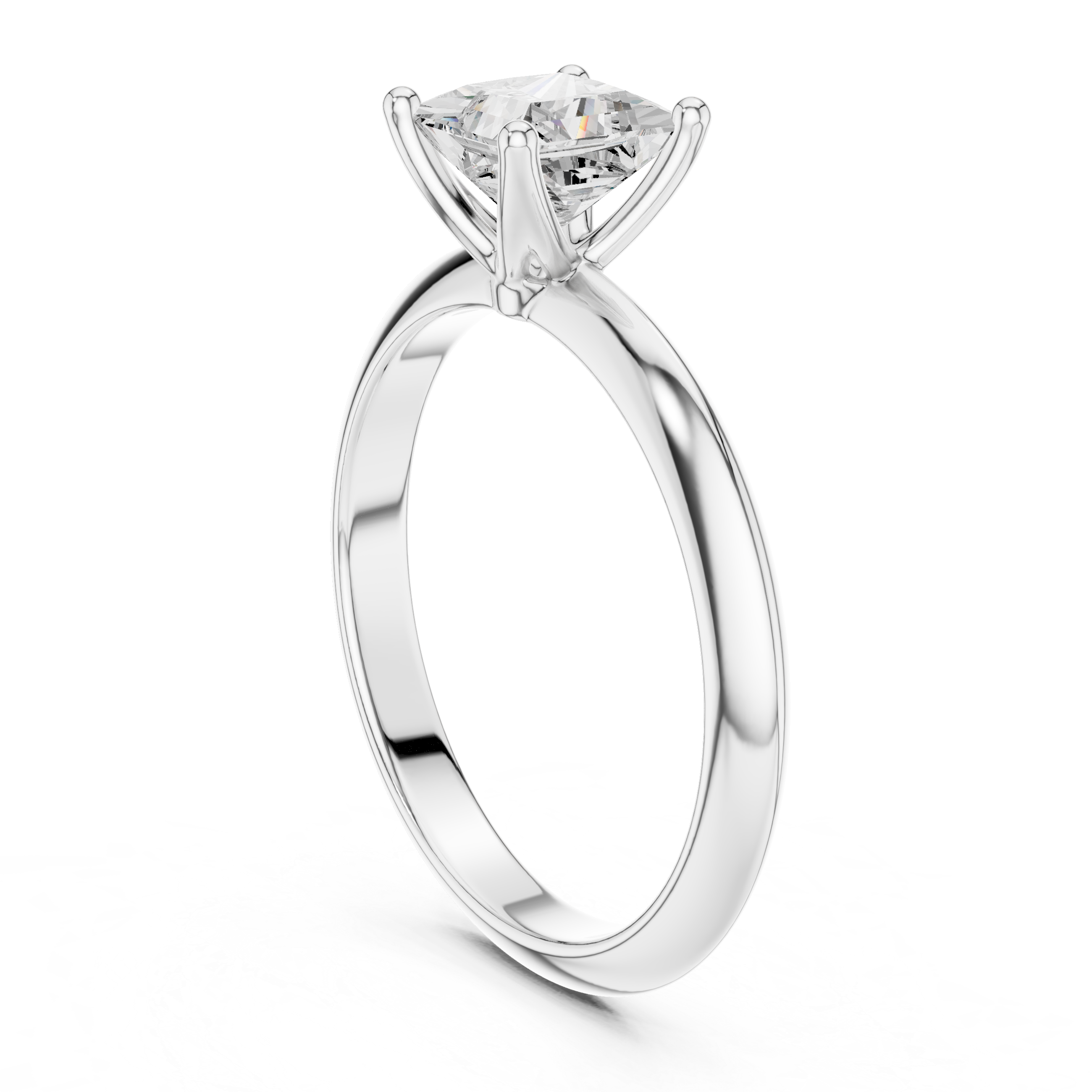 Princess Cut Solitaire Engagement Ring with Plain Band