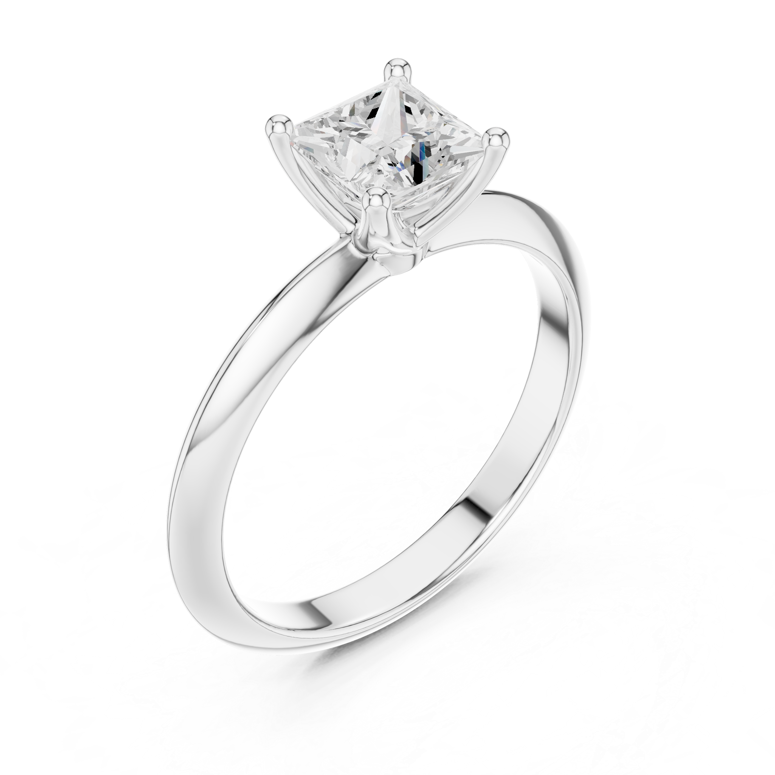 Princess Cut Solitaire Engagement Ring with Plain Band