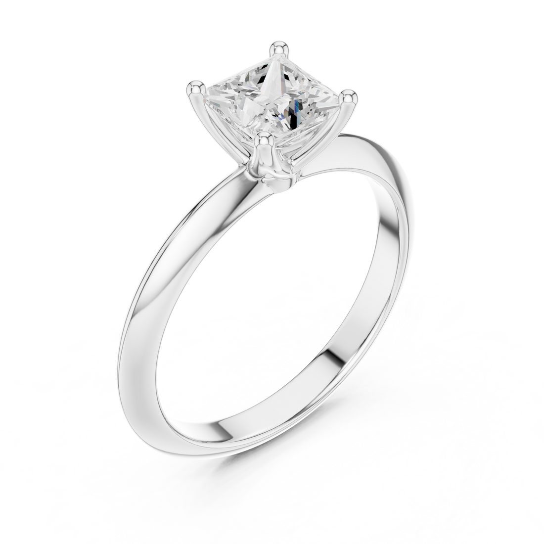 Princess Cut Solitaire Engagement Ring with Plain Band