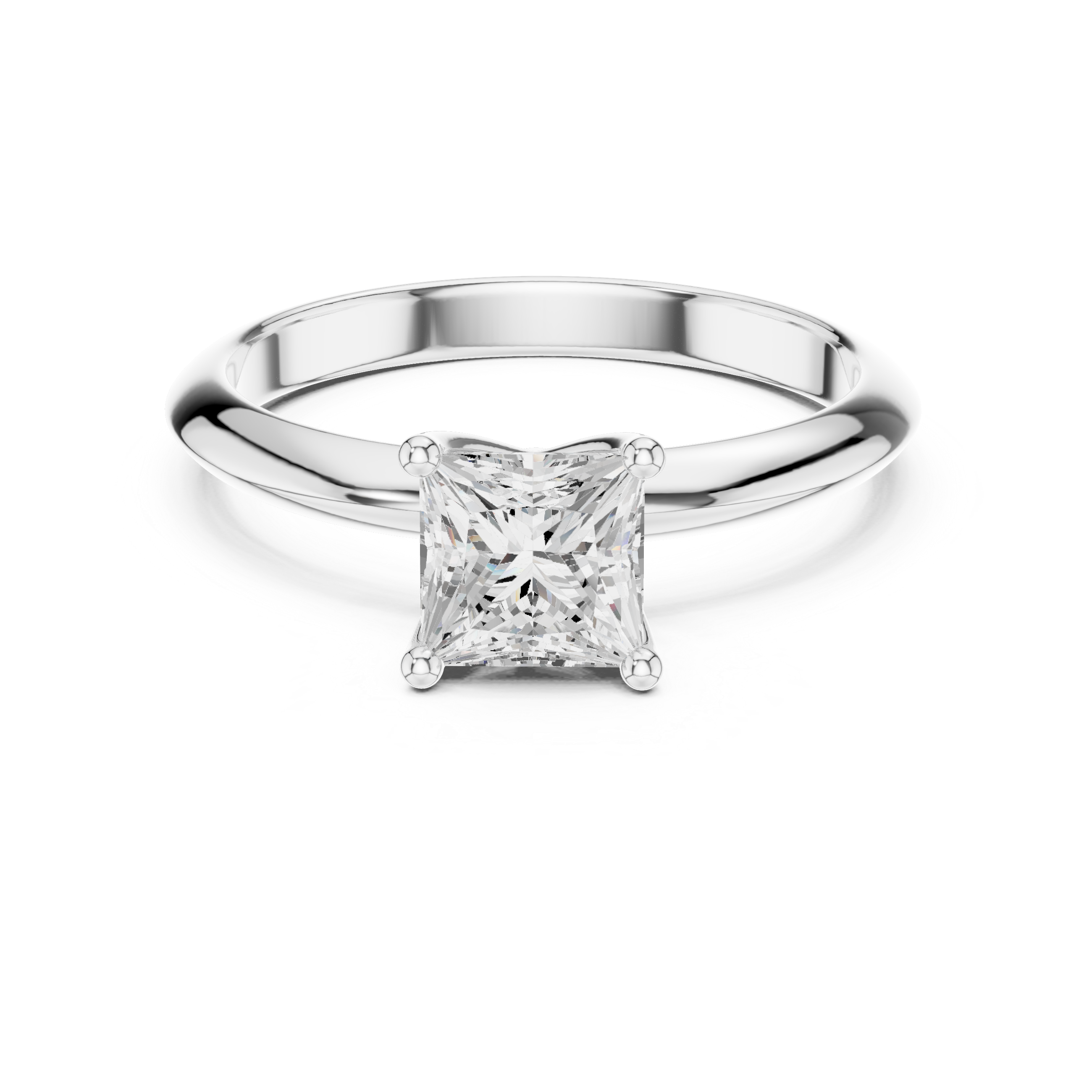 Princess Cut Solitaire Engagement Ring with Plain Band