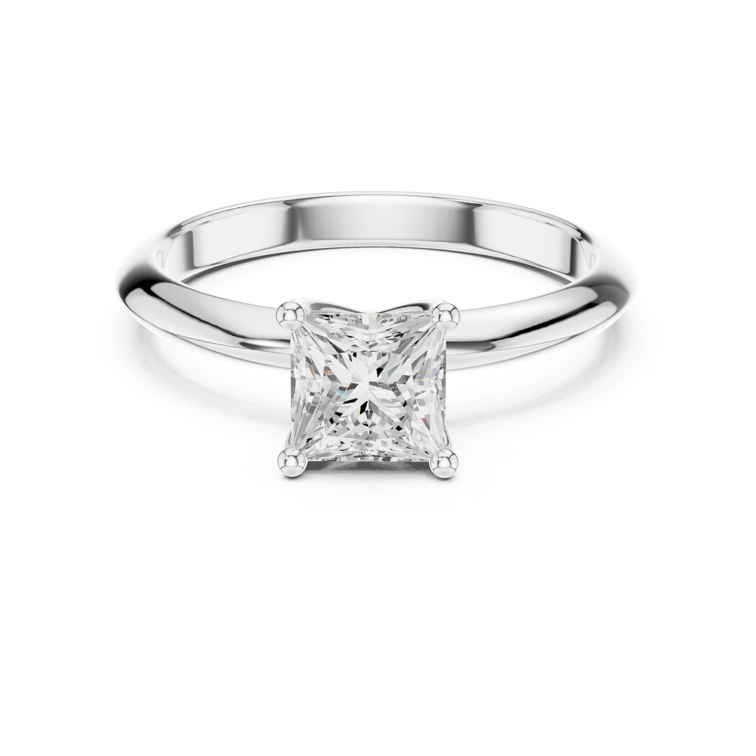 Princess Cut Solitaire Engagement Ring with Plain Band