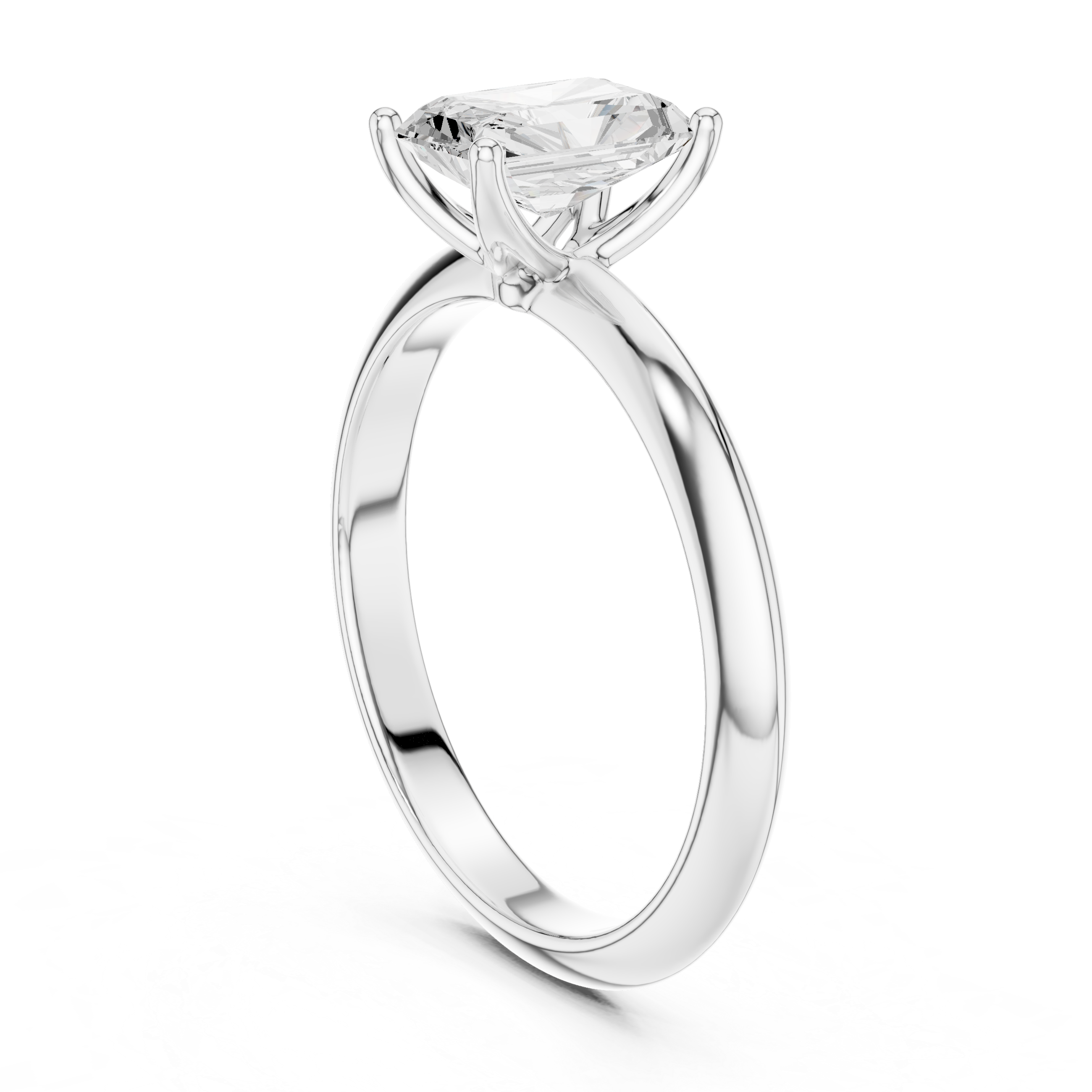 Radiant Cut Solitaire Engagement Ring with Plain Band