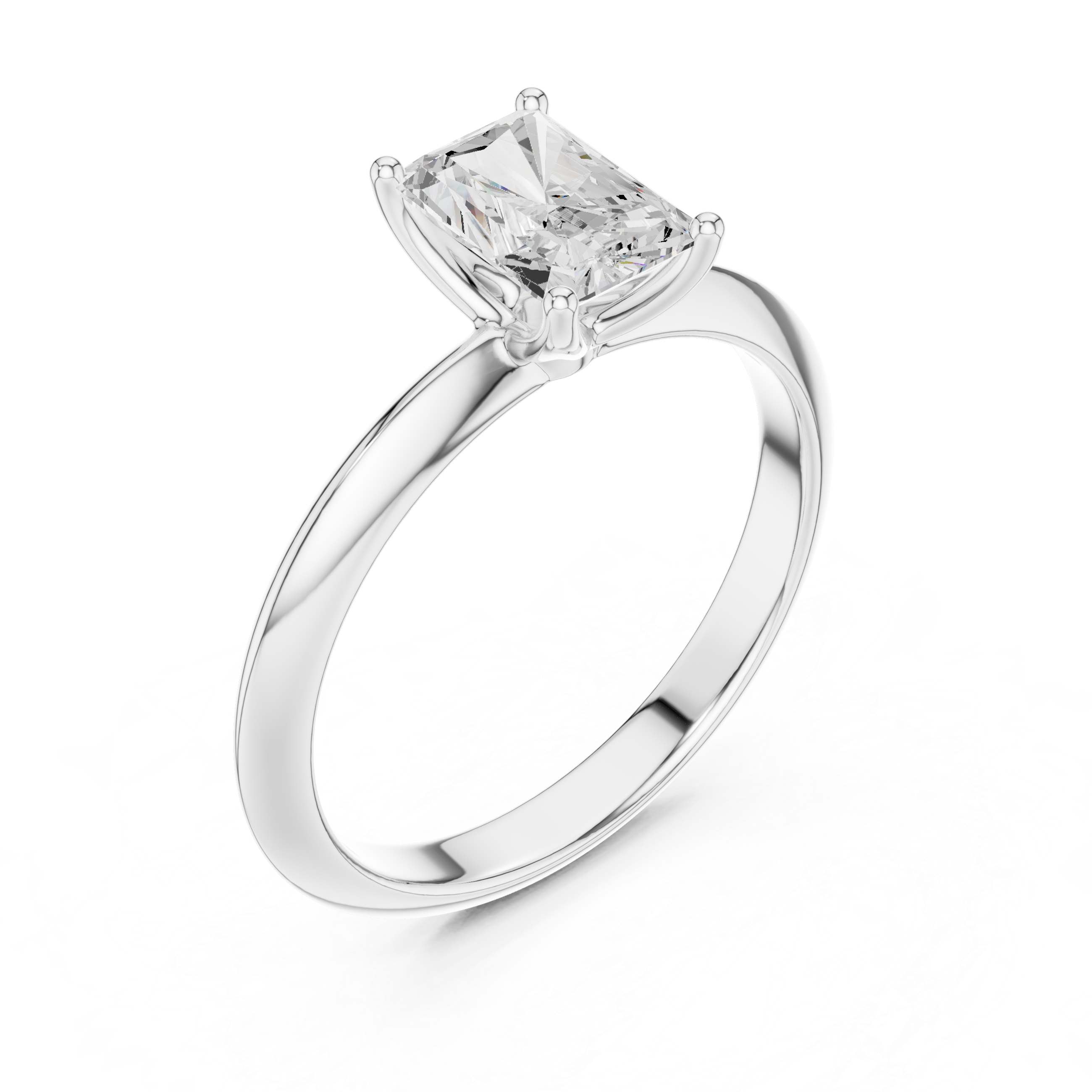 Radiant Cut Solitaire Engagement Ring with Plain Band