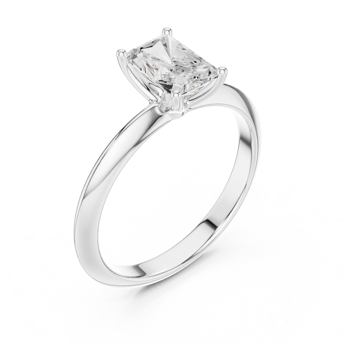 Radiant Cut Solitaire Engagement Ring with Plain Band