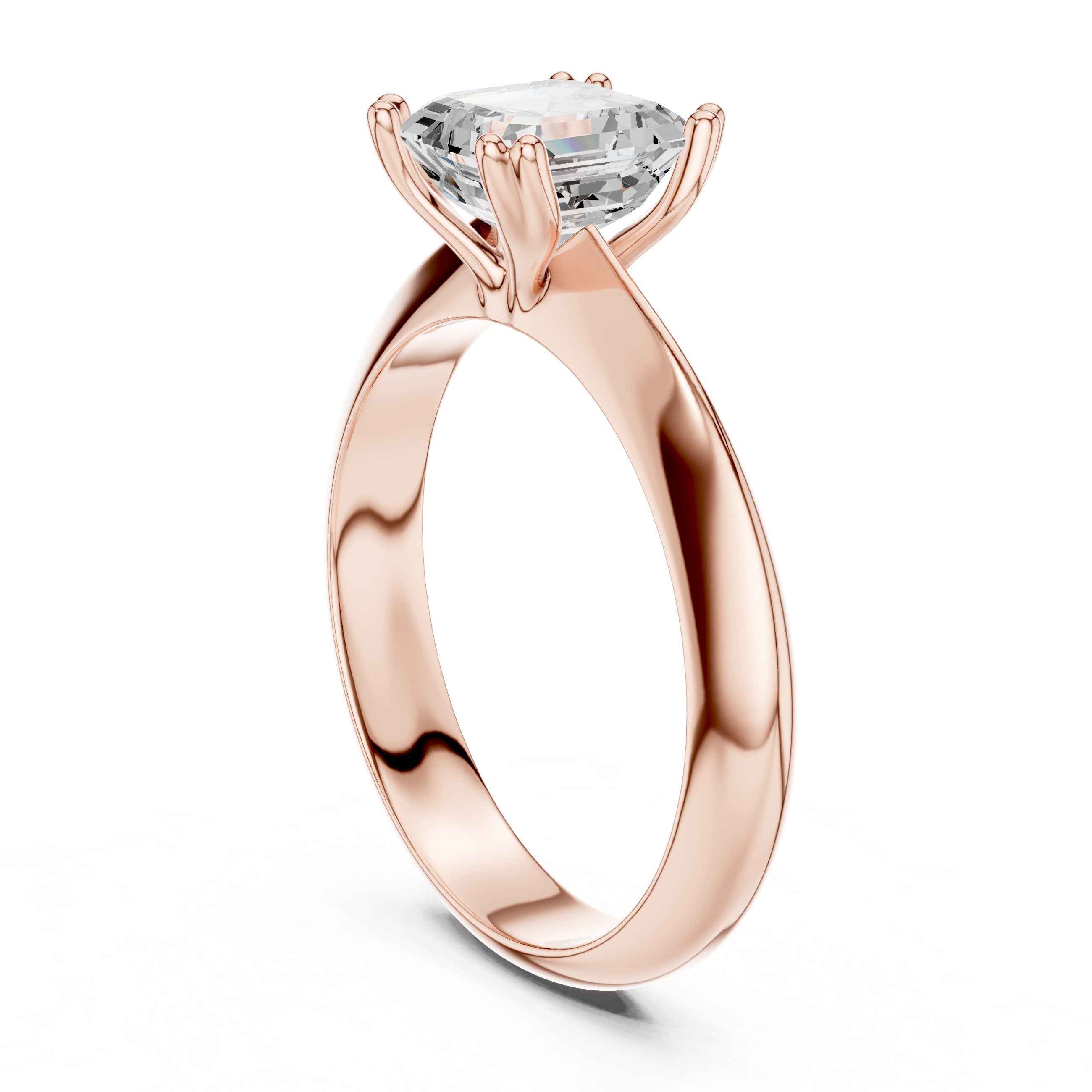 Asscher Cut Solitaire Engagement Ring with Plain Band