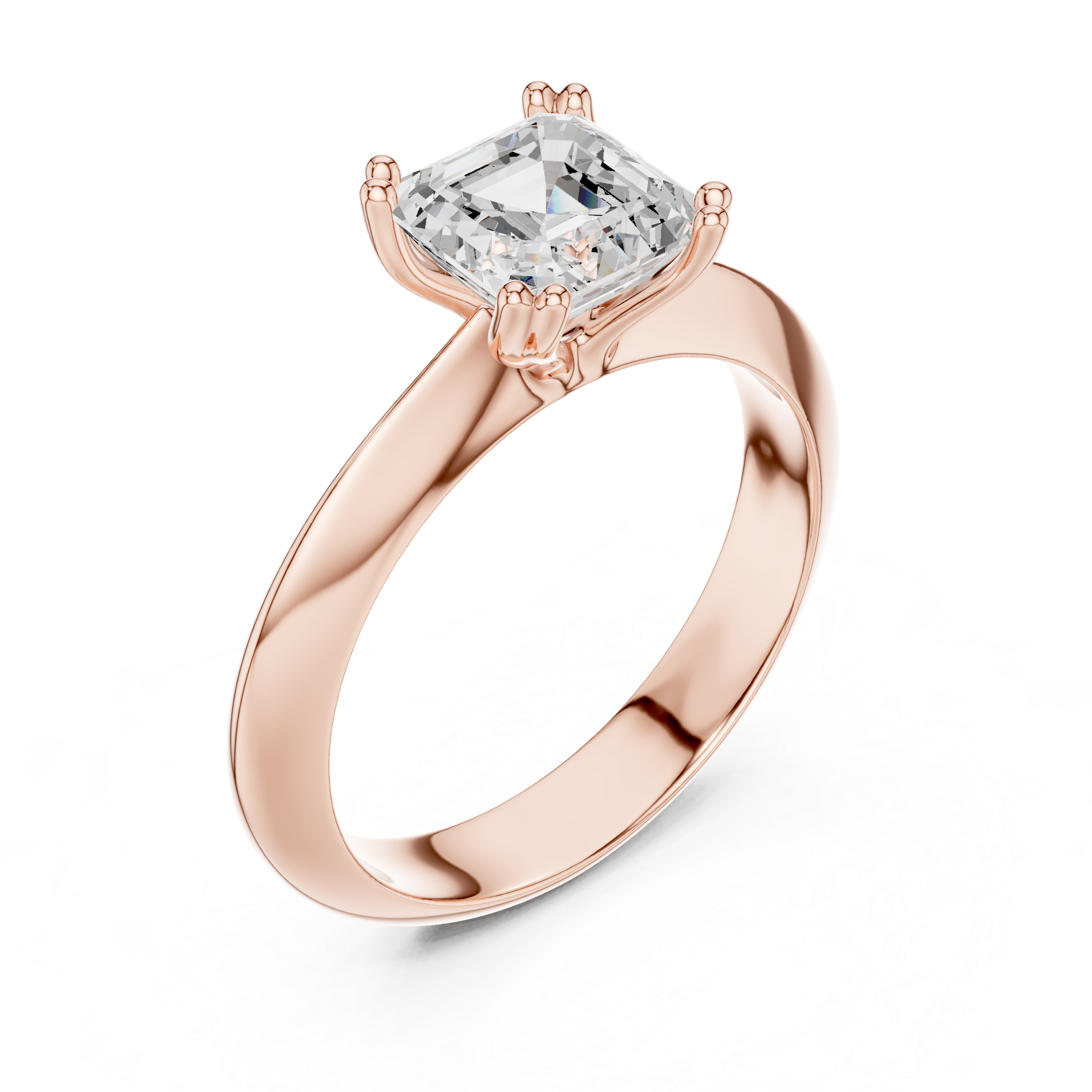 Asscher Cut Solitaire Engagement Ring with Plain Band