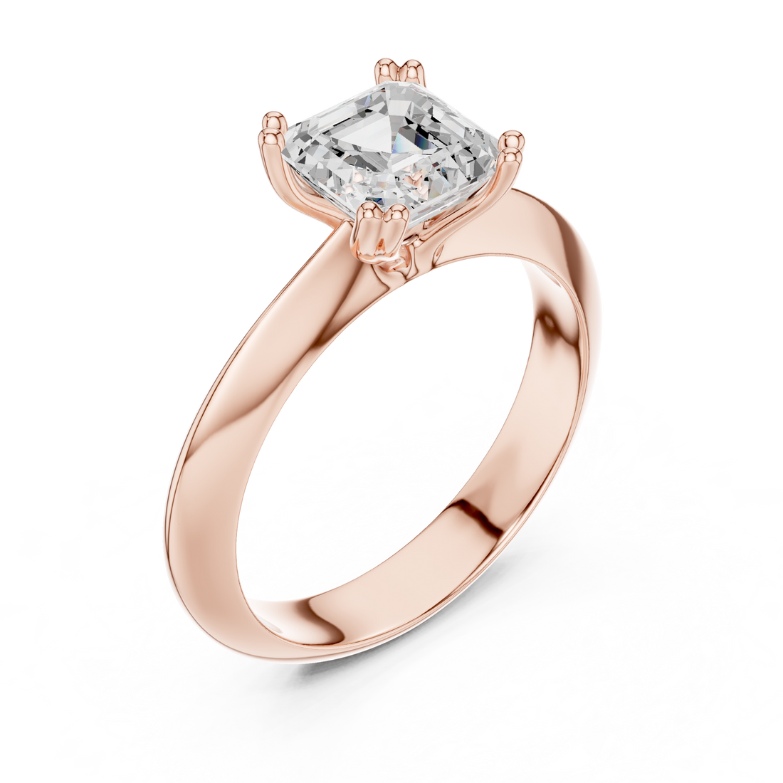 Asscher Cut Solitaire Engagement Ring with Plain Band