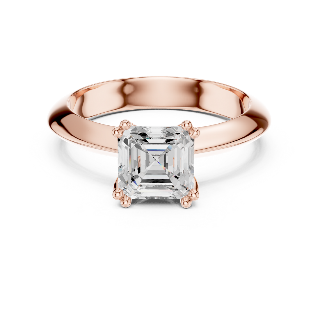 Asscher Cut Solitaire Engagement Ring with Plain Band