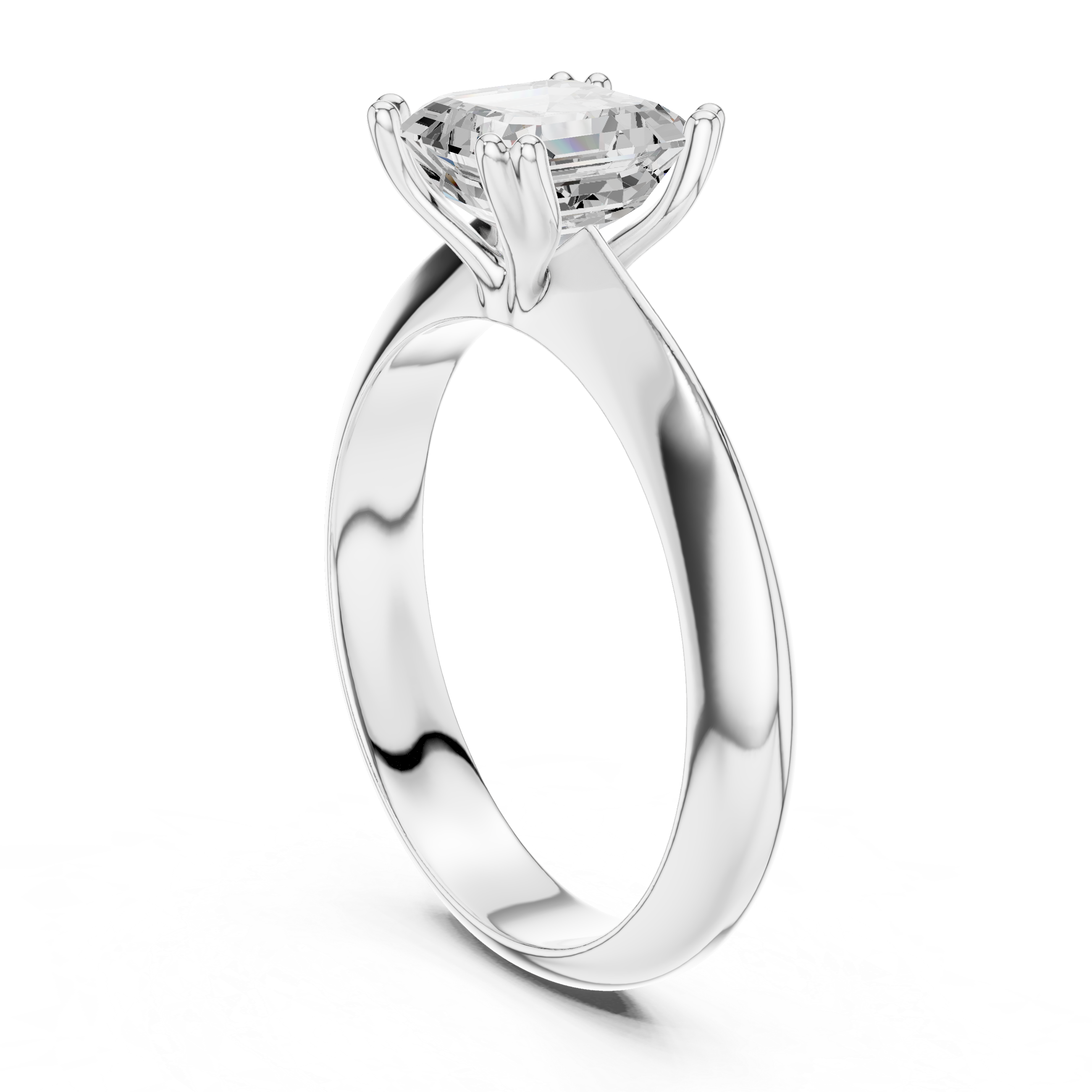Asscher Cut Solitaire Engagement Ring with Plain Band
