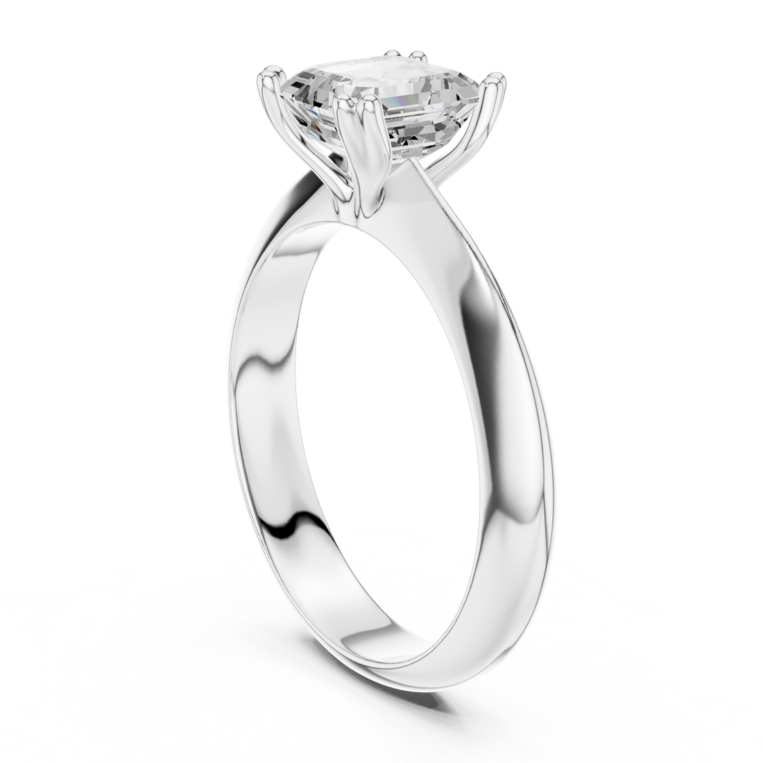 Asscher Cut Solitaire Engagement Ring with Plain Band