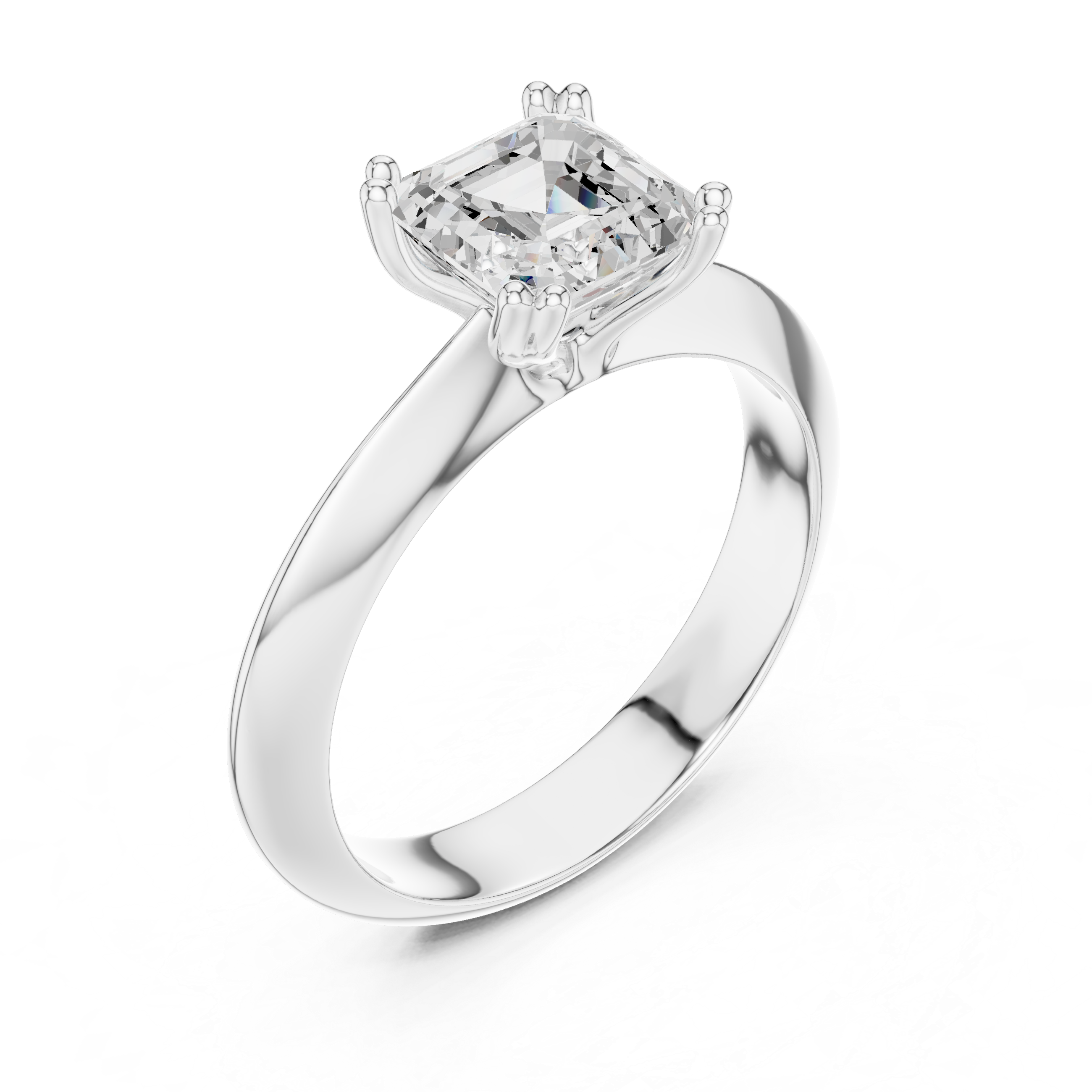 Asscher Cut Solitaire Engagement Ring with Plain Band