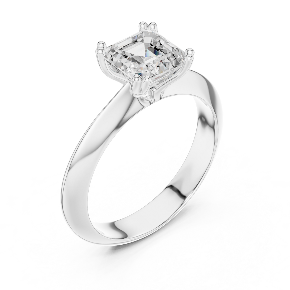 Asscher Cut Solitaire Engagement Ring with Plain Band