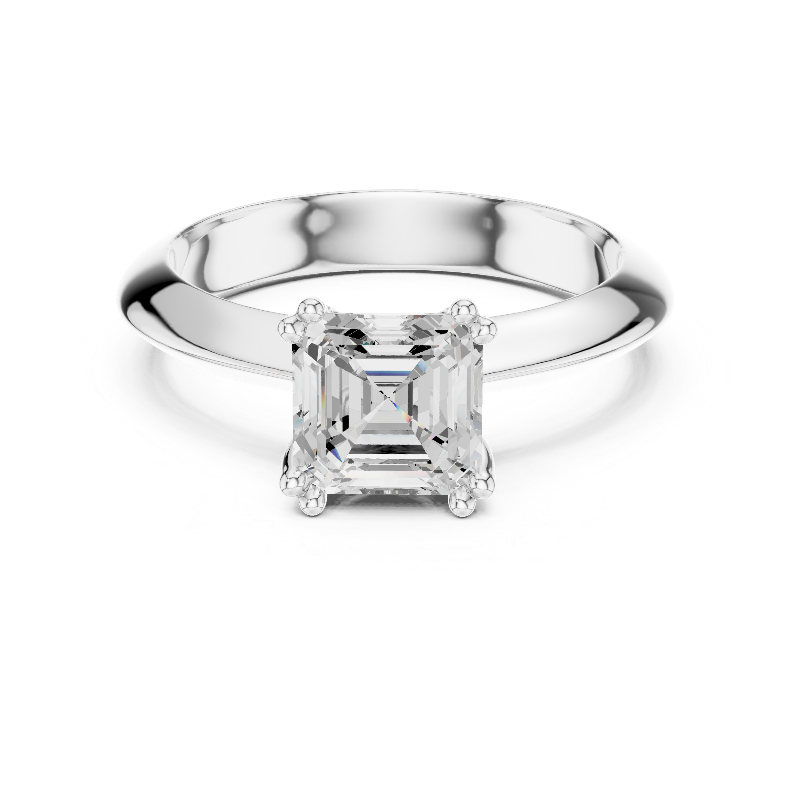 Asscher Cut Solitaire Engagement Ring with Plain Band