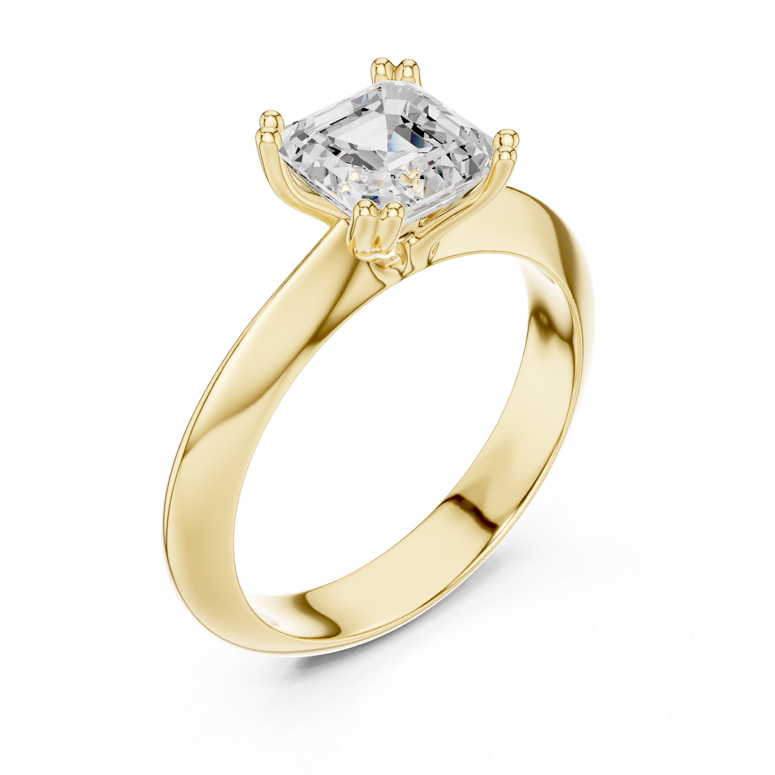 Asscher Cut Solitaire Engagement Ring with Plain Band