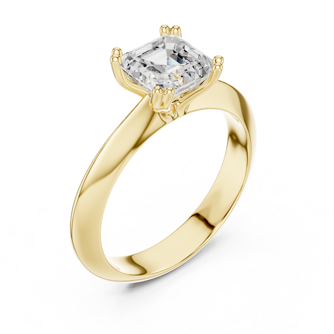 Asscher Cut Solitaire Engagement Ring with Plain Band