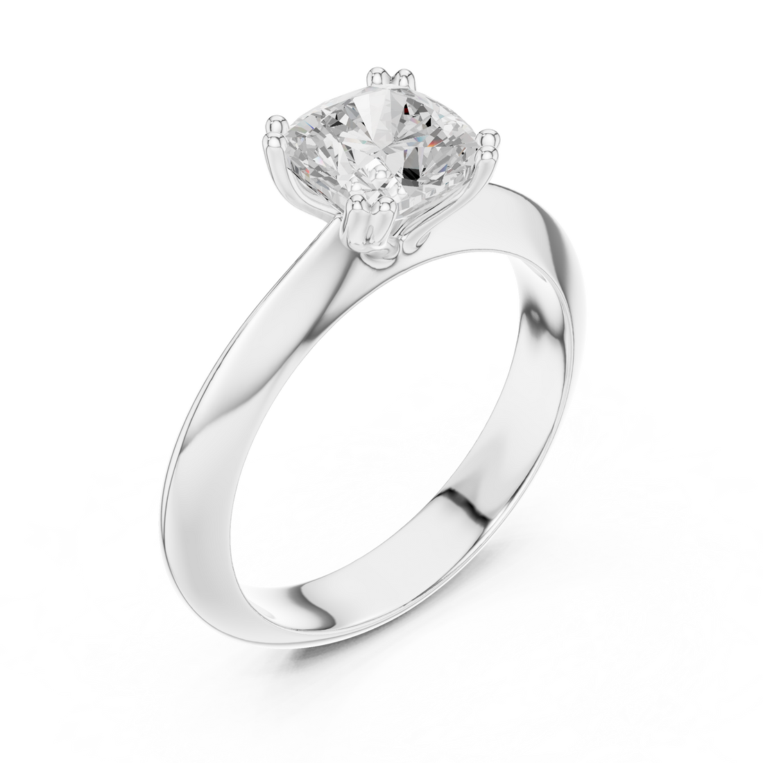 Cushion Cut Solitaire Engagement Ring with Plain Band
