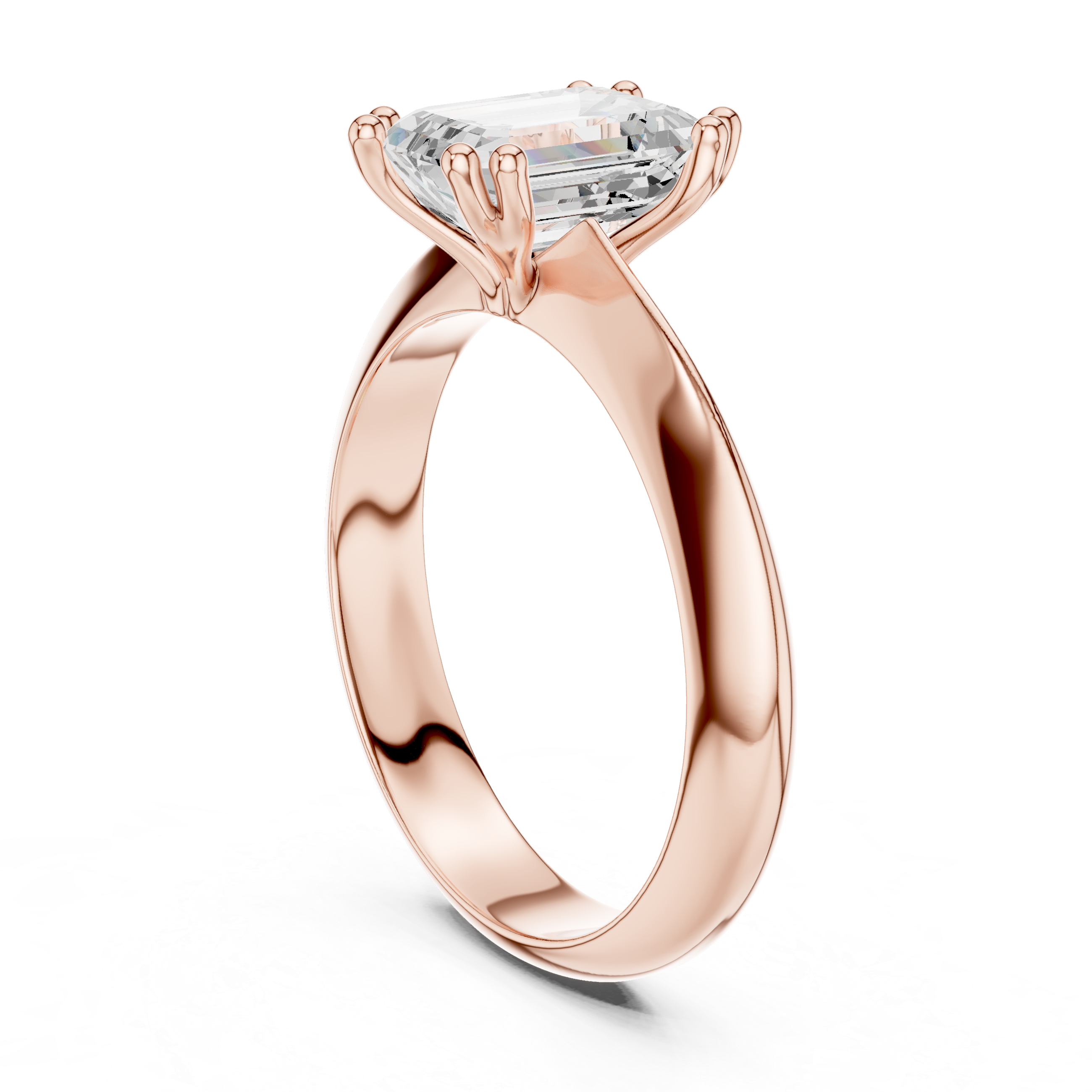 Emerald Cut Solitaire Engagement Ring with Plain Band