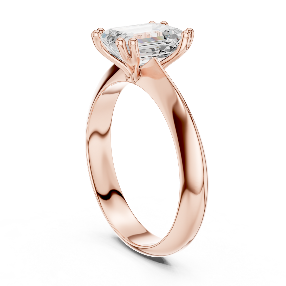 Emerald Cut Solitaire Engagement Ring with Plain Band