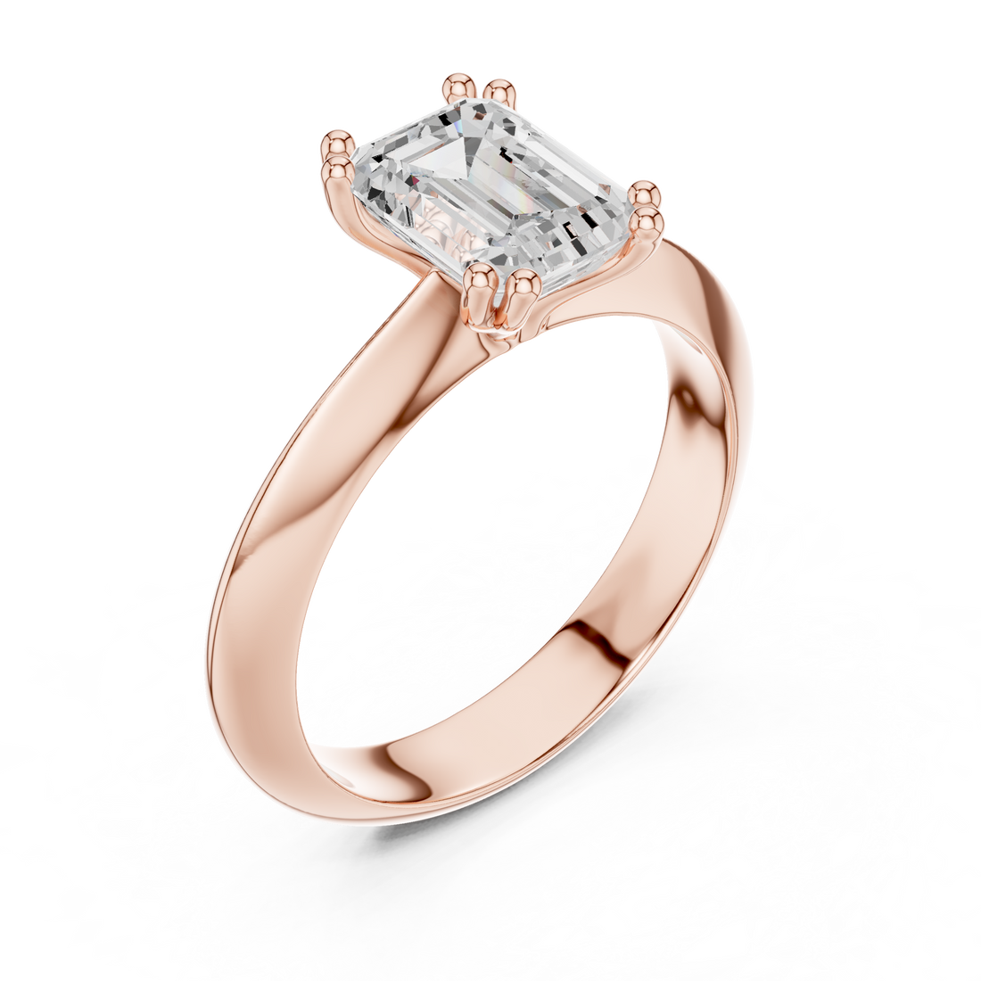 Emerald Cut Solitaire Engagement Ring with Plain Band