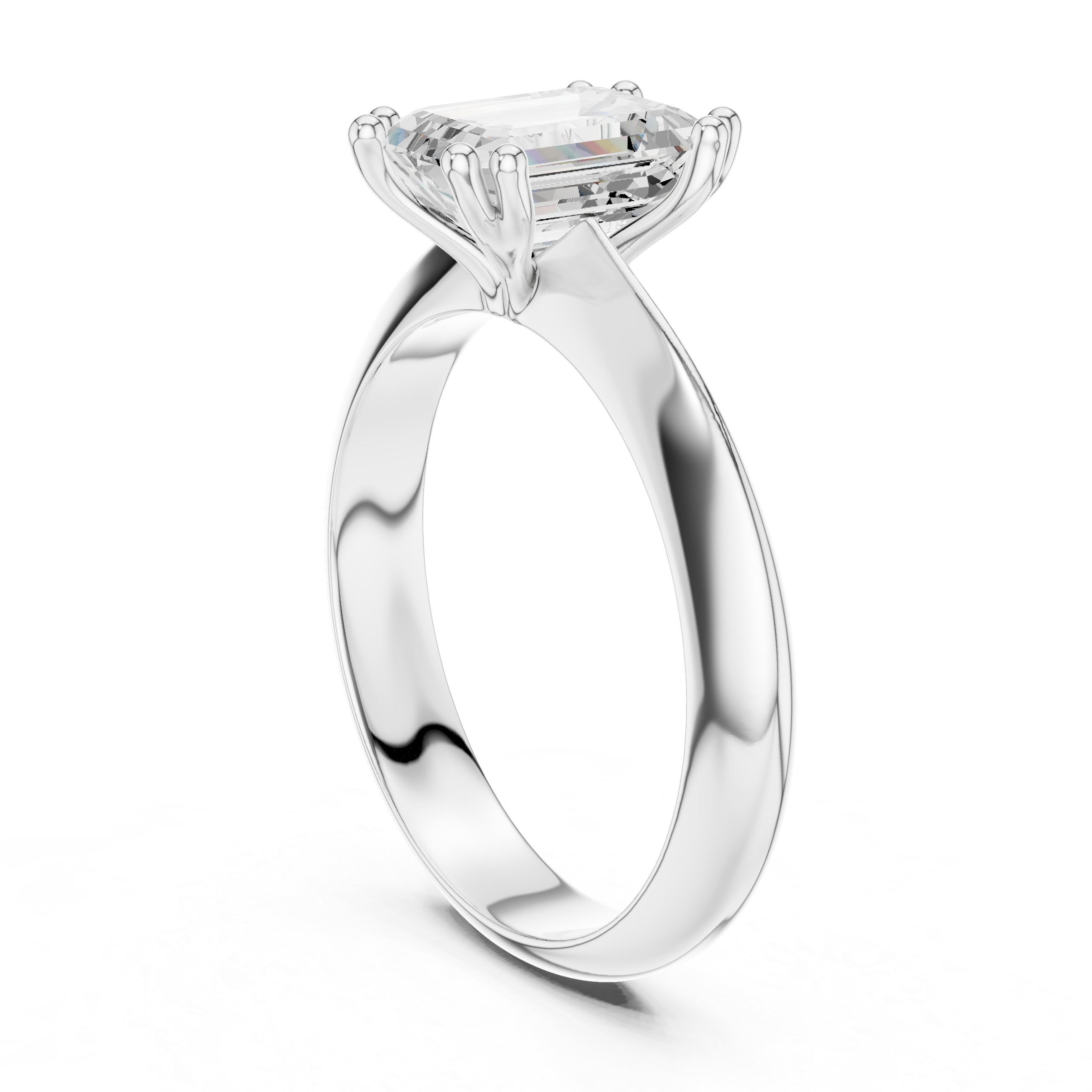Emerald Cut Solitaire Engagement Ring with Plain Band