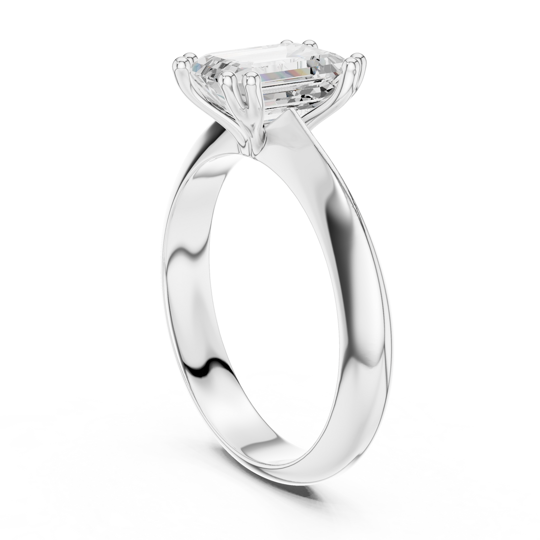 Emerald Cut Solitaire Engagement Ring with Plain Band