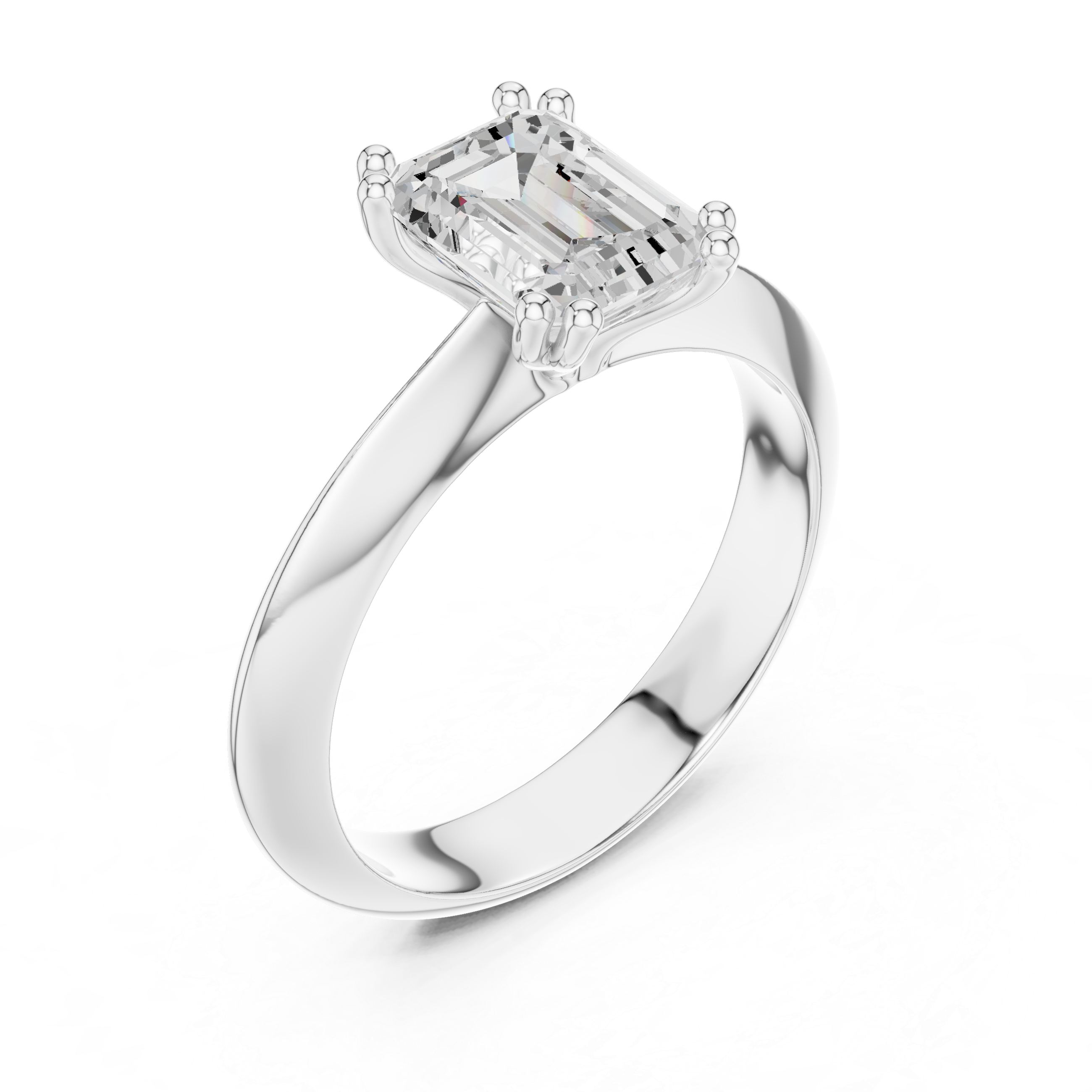 Emerald Cut Solitaire Engagement Ring with Plain Band