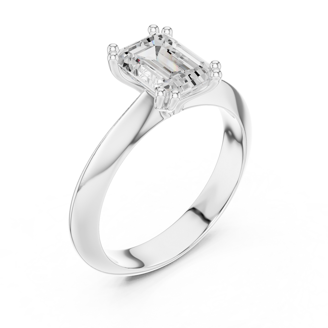 Emerald Cut Solitaire Engagement Ring with Plain Band