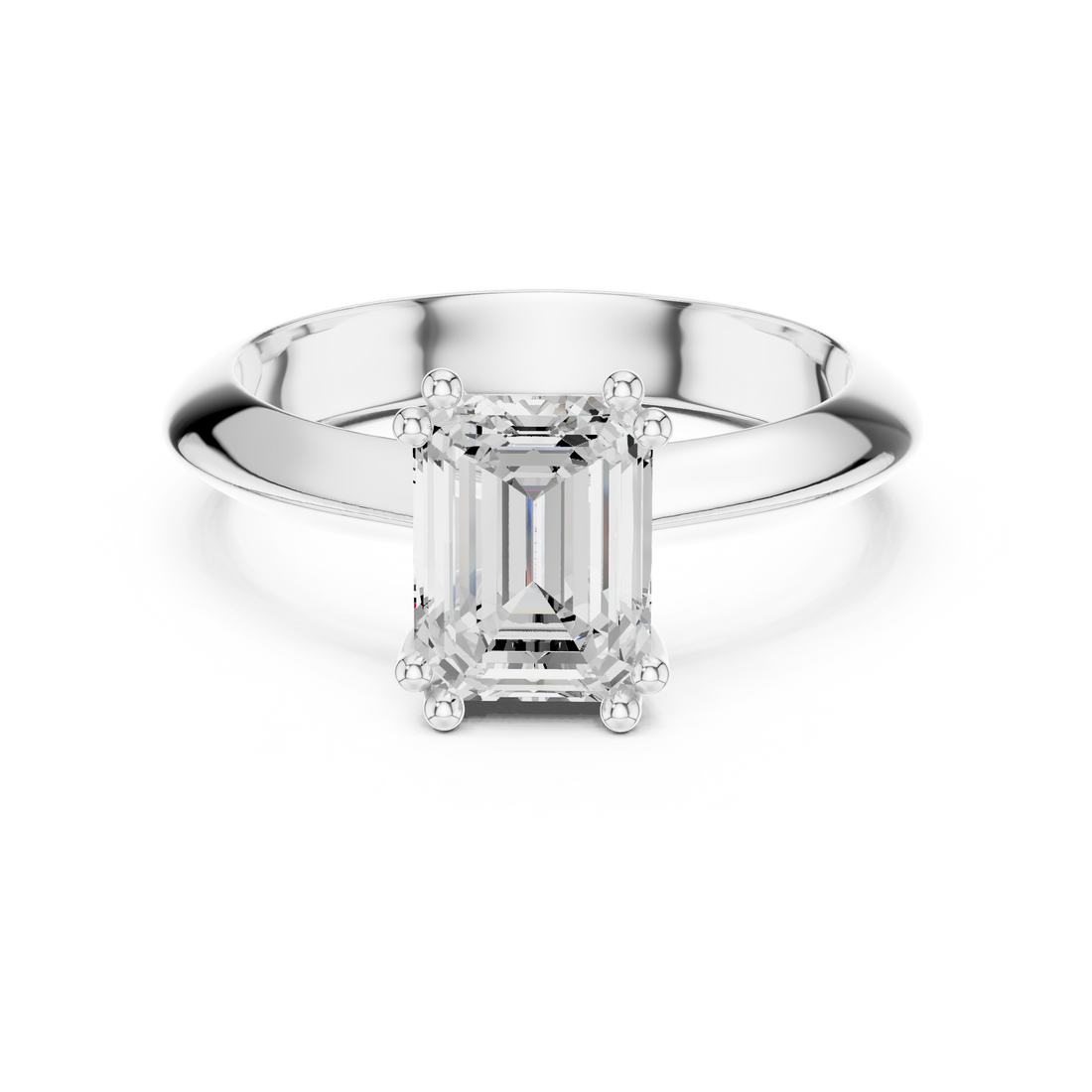 Emerald Cut Solitaire Engagement Ring with Plain Band