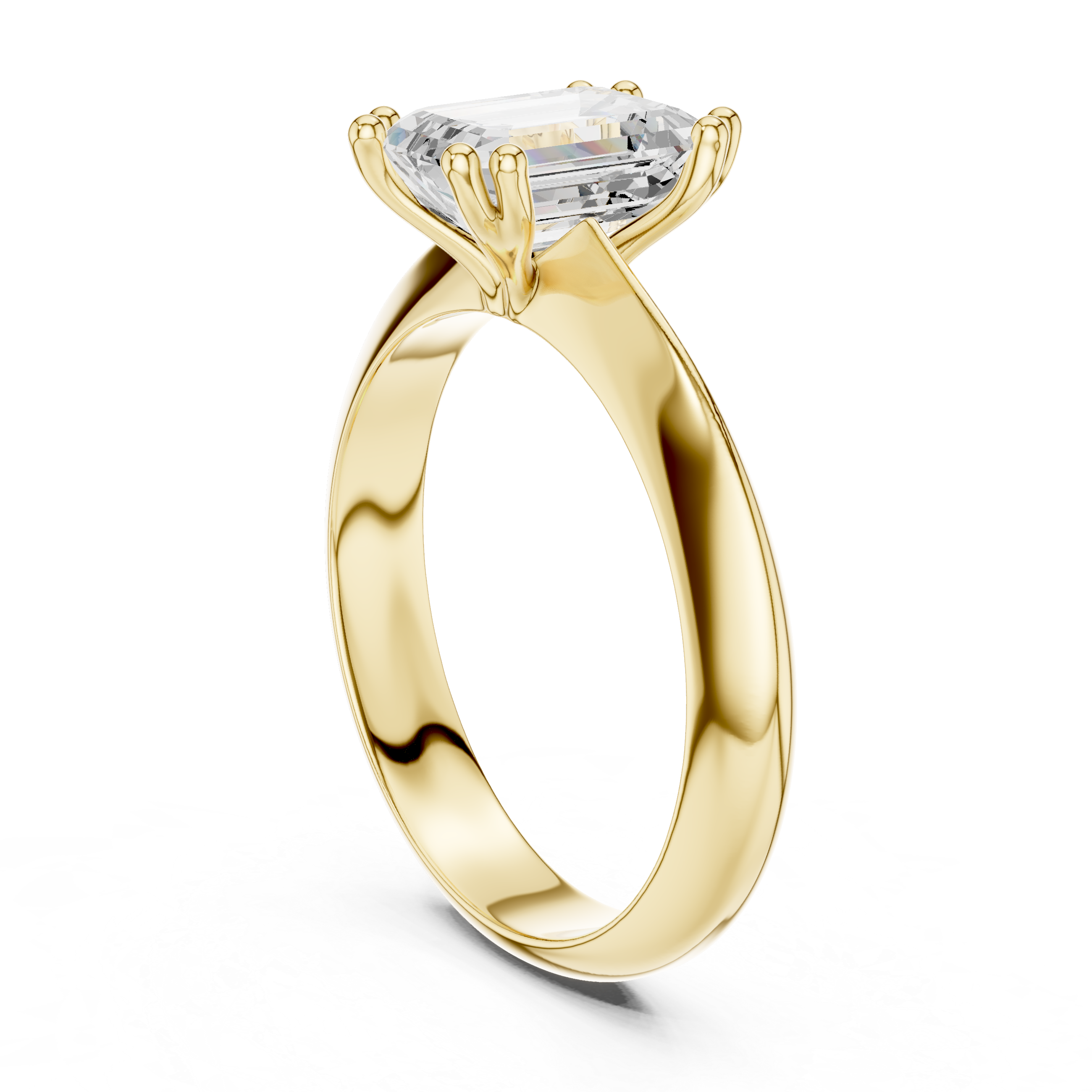 Emerald Cut Solitaire Engagement Ring with Plain Band