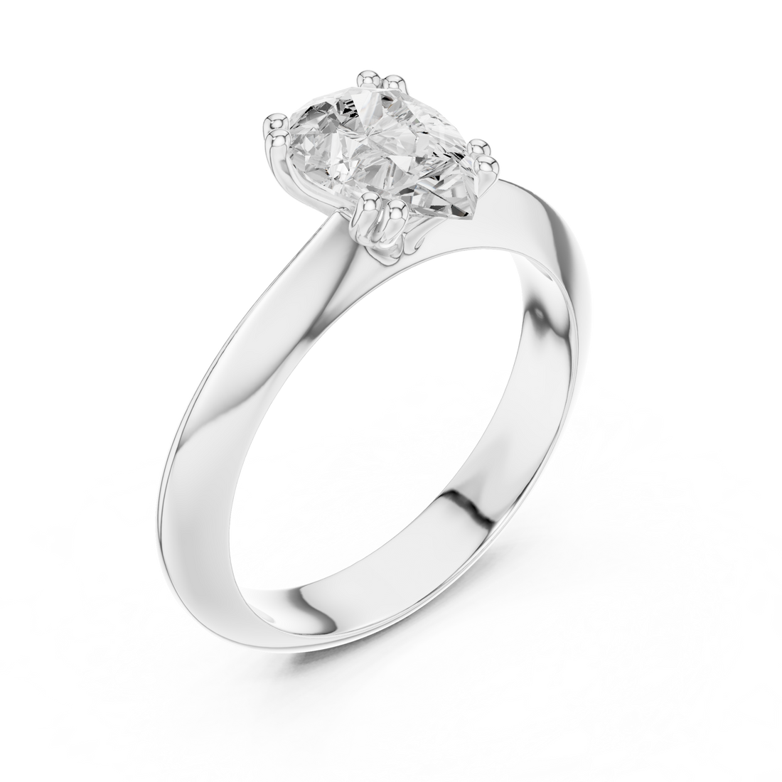 Pear Cut Solitaire Engagement Ring with Plain Band