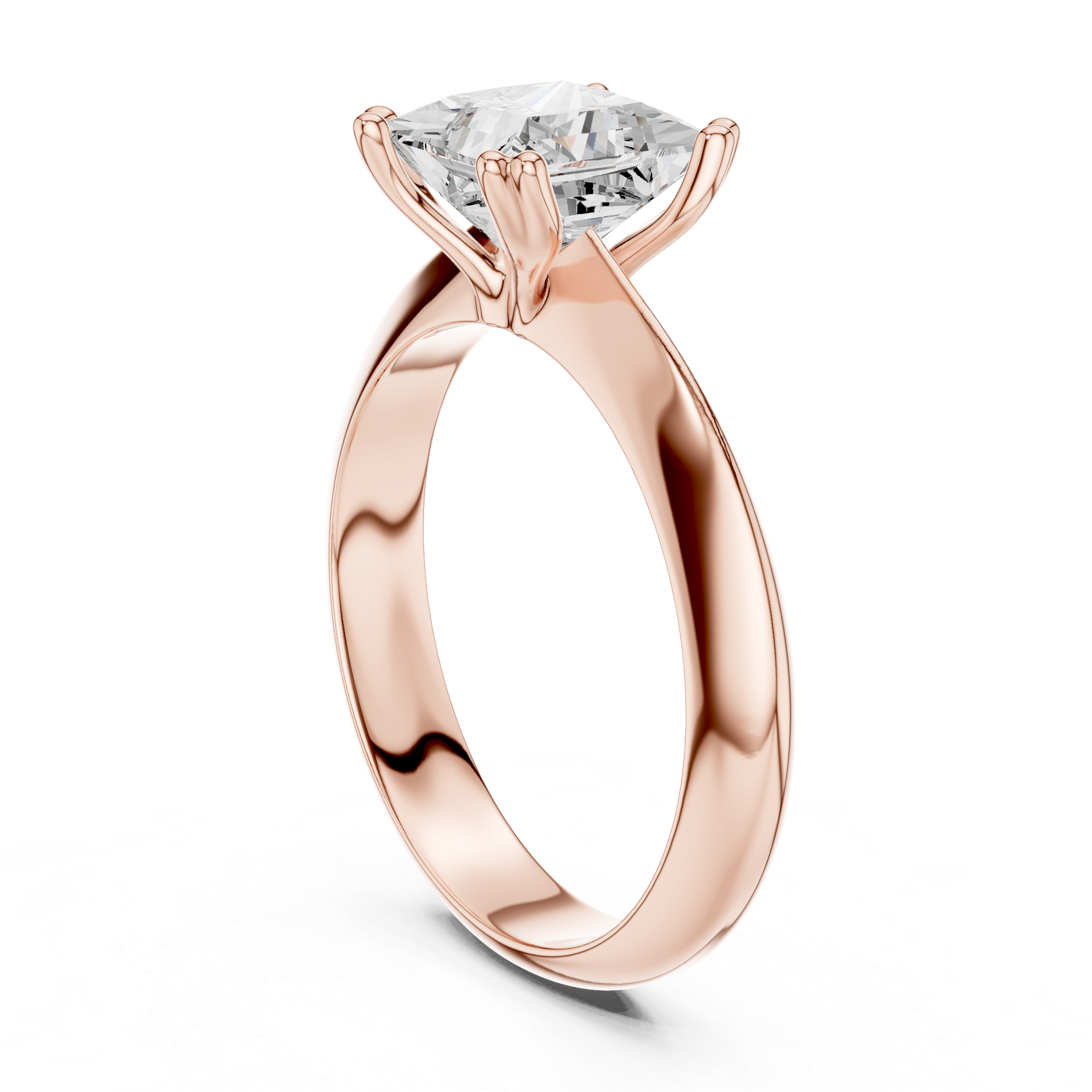 Princess Cut Solitaire Engagement Ring with Plain Band
