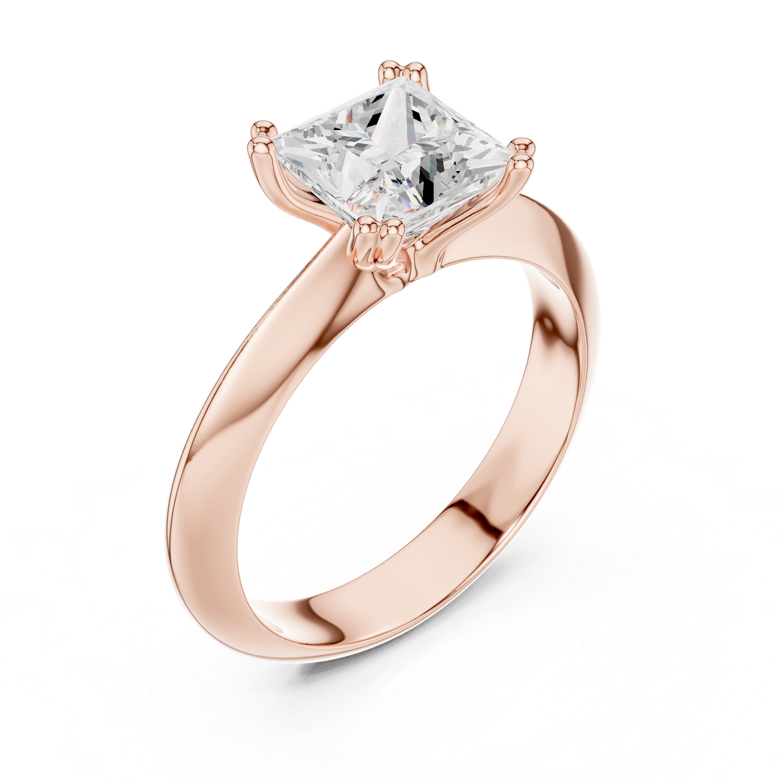 Princess Cut Solitaire Engagement Ring with Plain Band