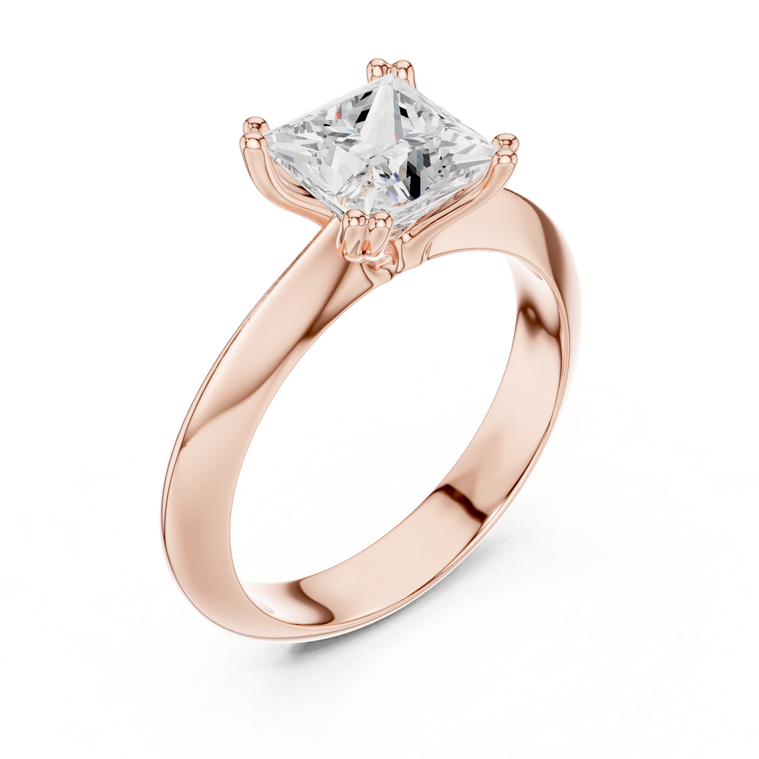 Princess Cut Solitaire Engagement Ring with Plain Band