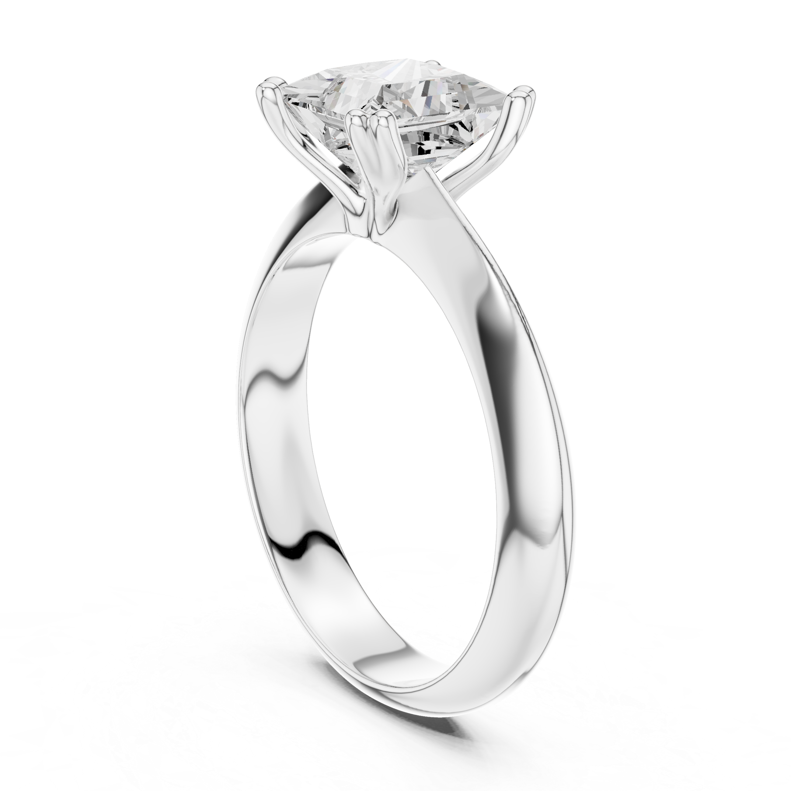 Princess Cut Solitaire Engagement Ring with Plain Band