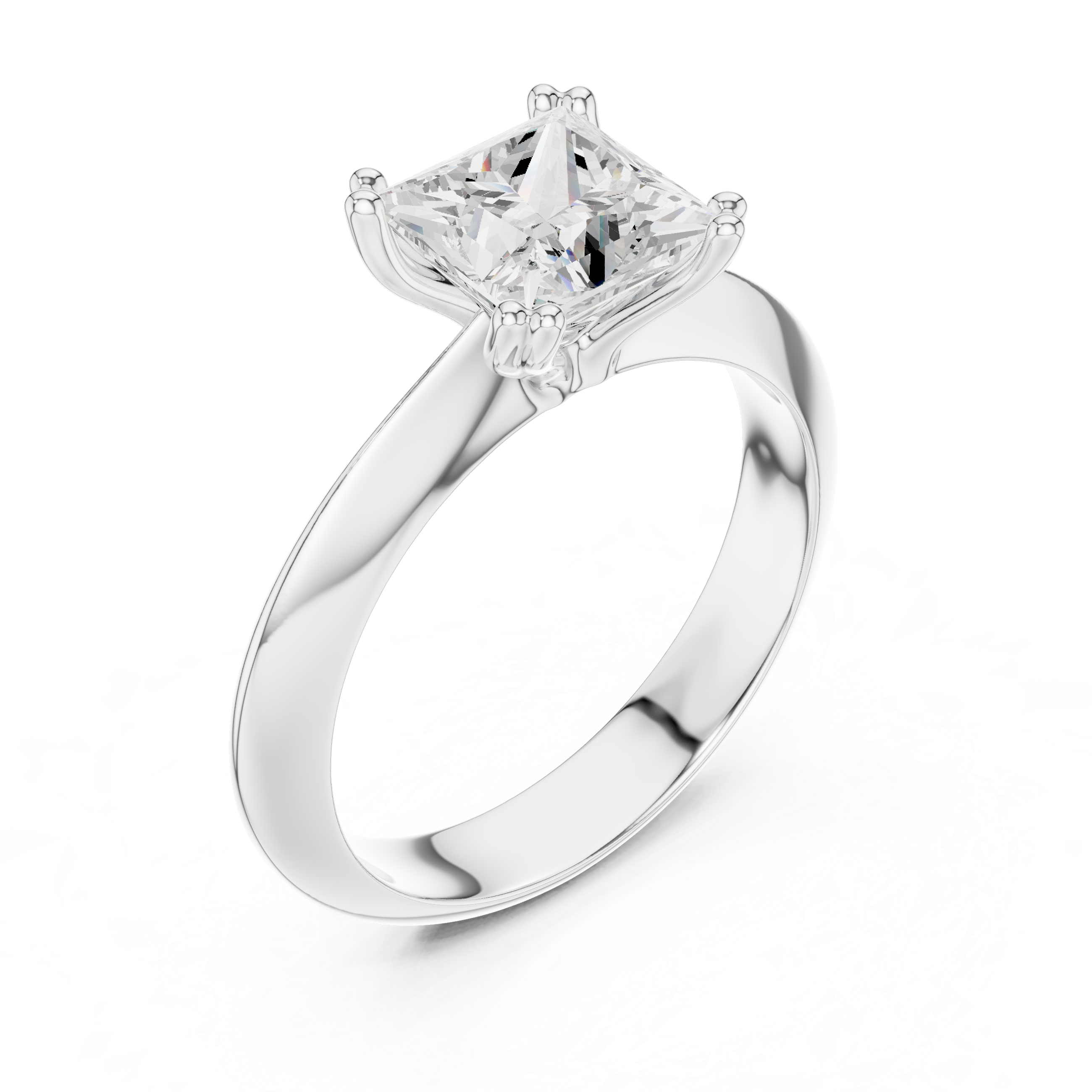 Princess Cut Solitaire Engagement Ring with Plain Band