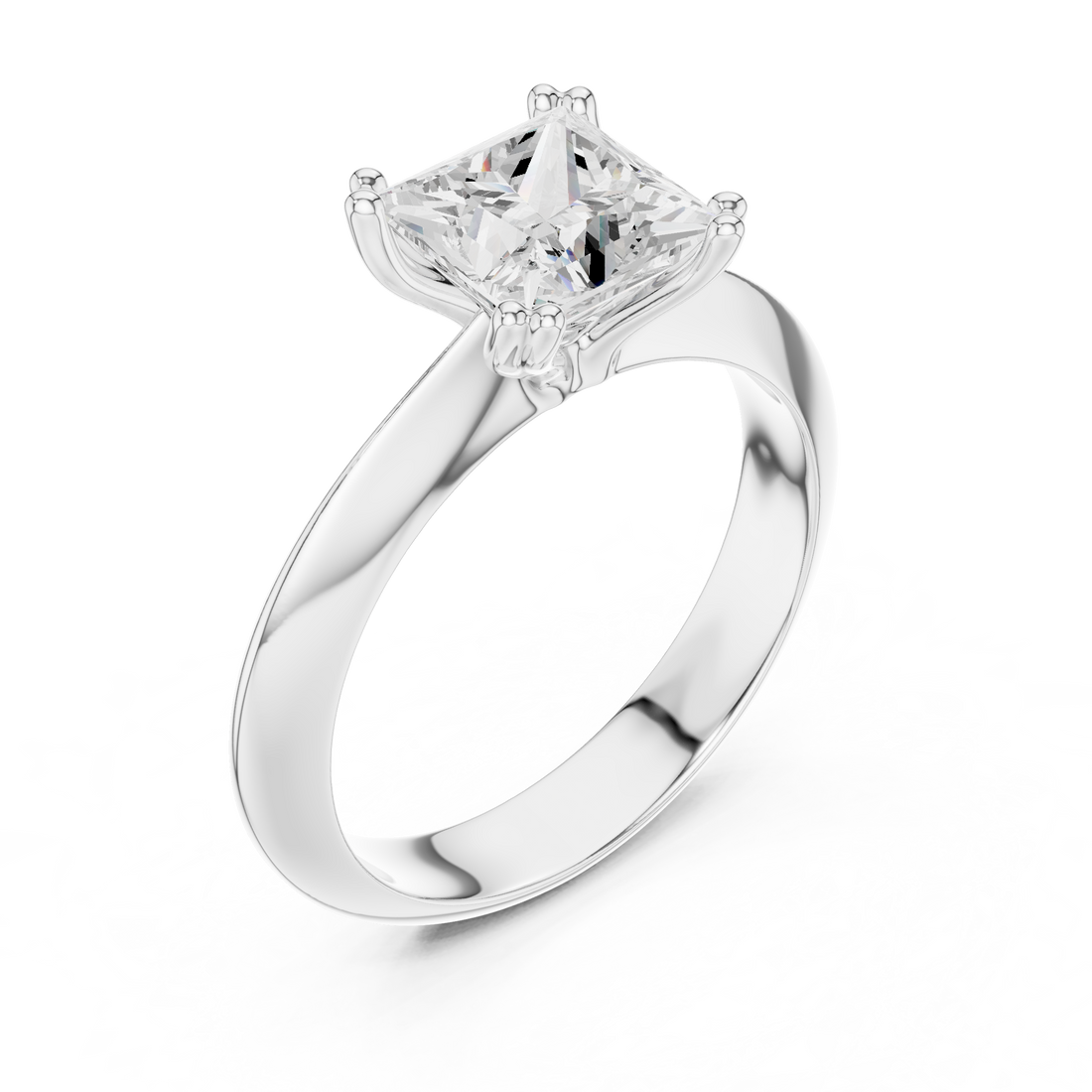 Princess Cut Solitaire Engagement Ring with Plain Band