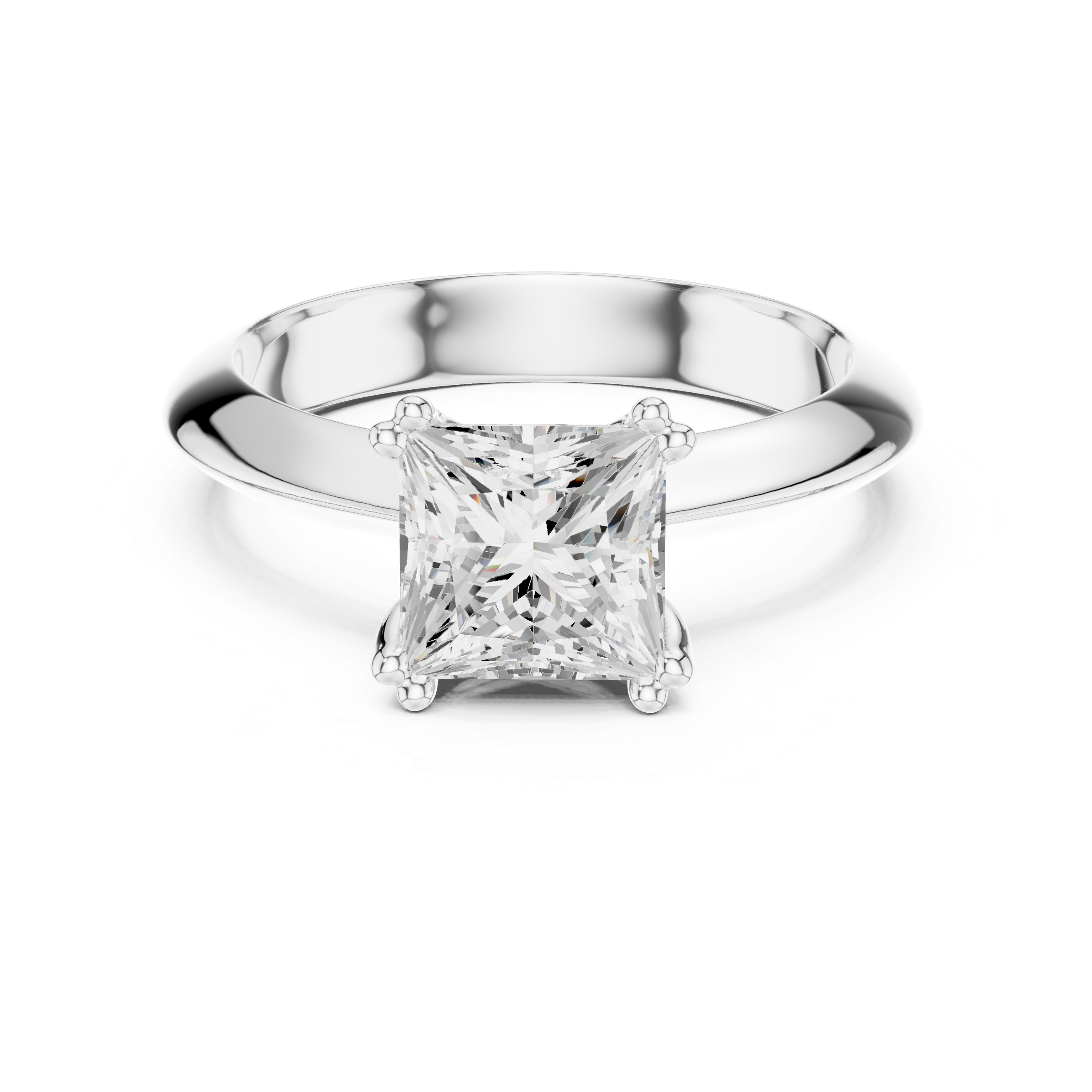 Princess Cut Solitaire Engagement Ring with Plain Band