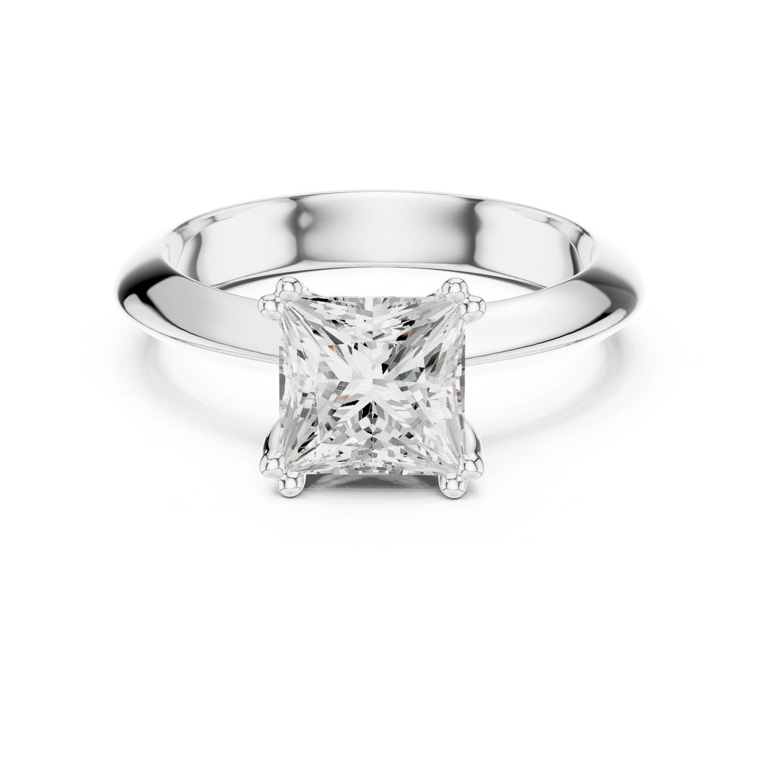 Princess Cut Solitaire Engagement Ring with Plain Band