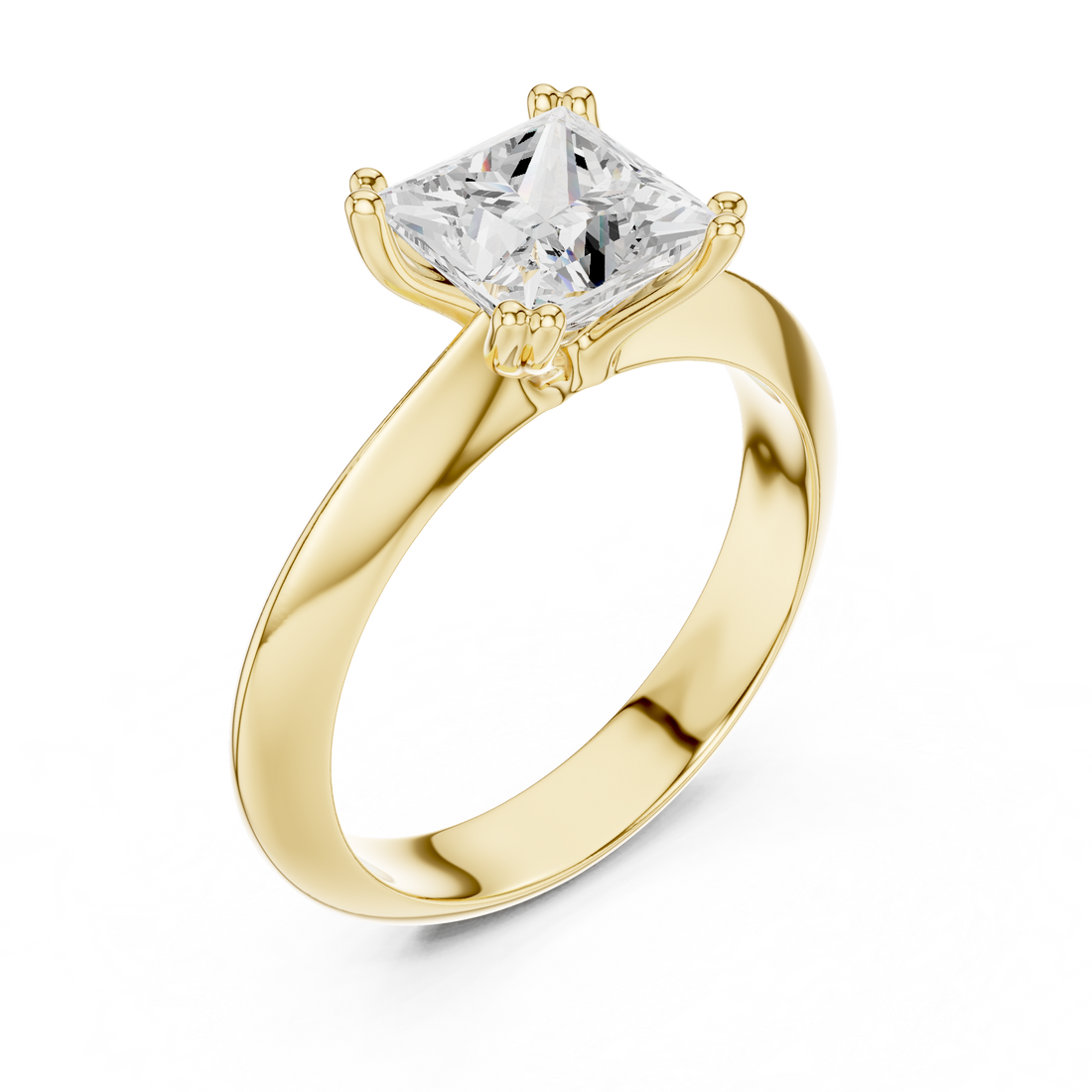 Princess Cut Solitaire Engagement Ring with Plain Band