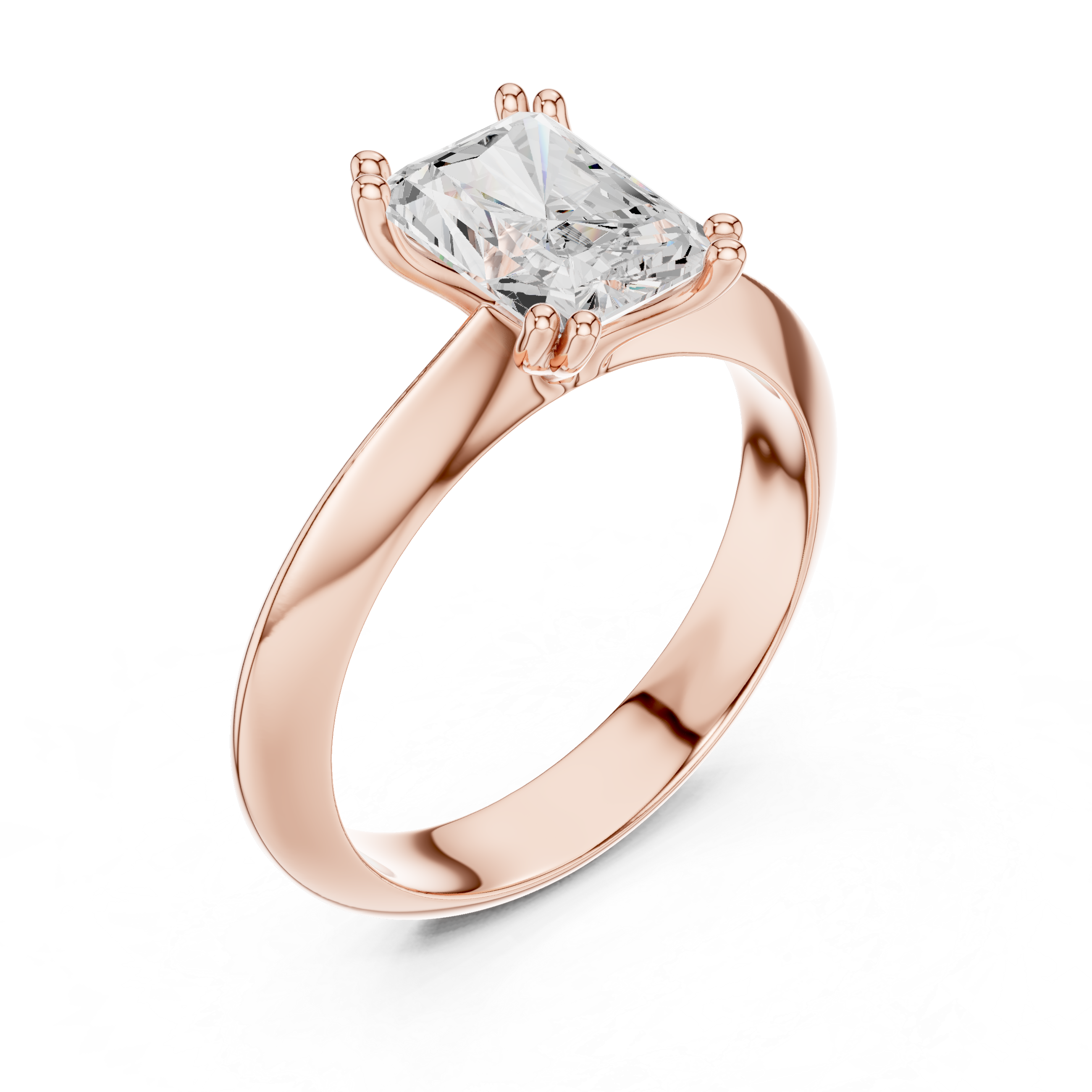 Radiant Cut Solitaire Engagement Ring with Plain Band