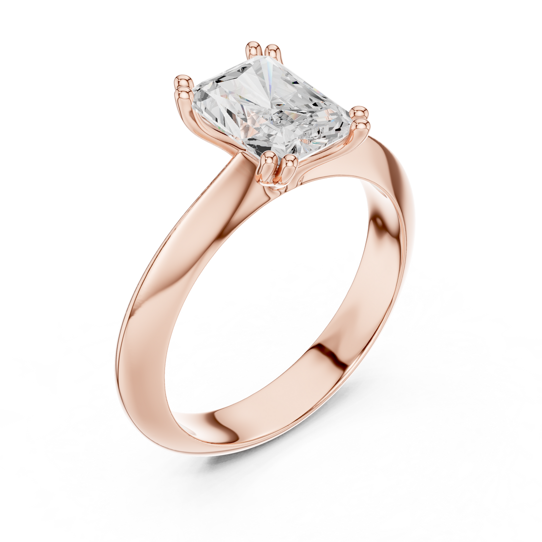 Radiant Cut Solitaire Engagement Ring with Plain Band