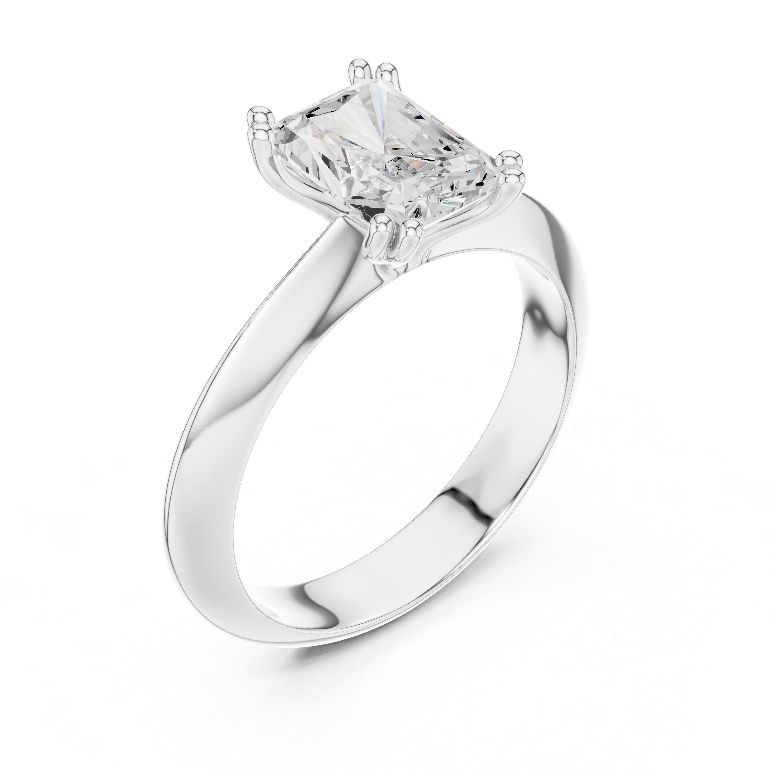 Radiant Cut Solitaire Engagement Ring with Plain Band