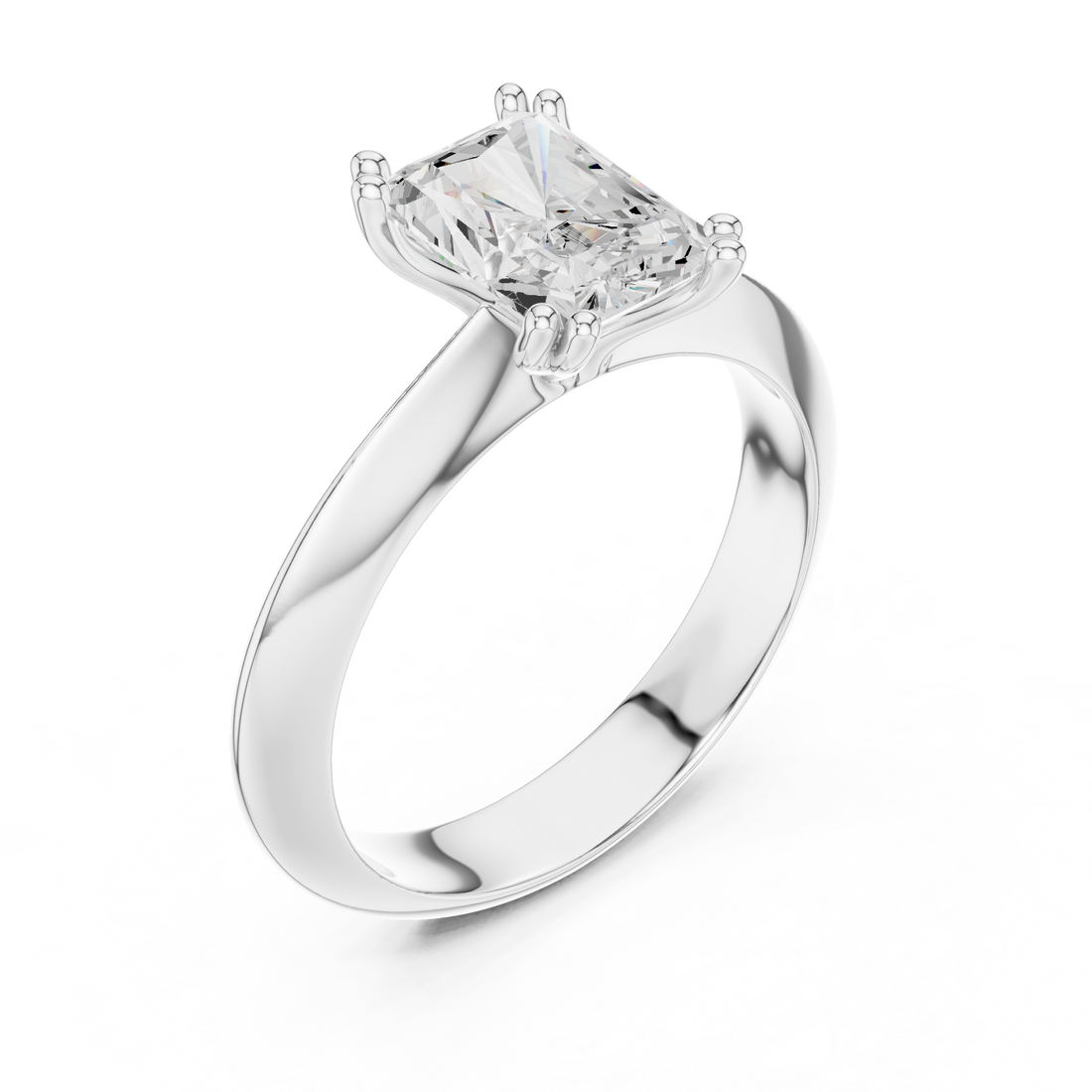 Radiant Cut Solitaire Engagement Ring with Plain Band