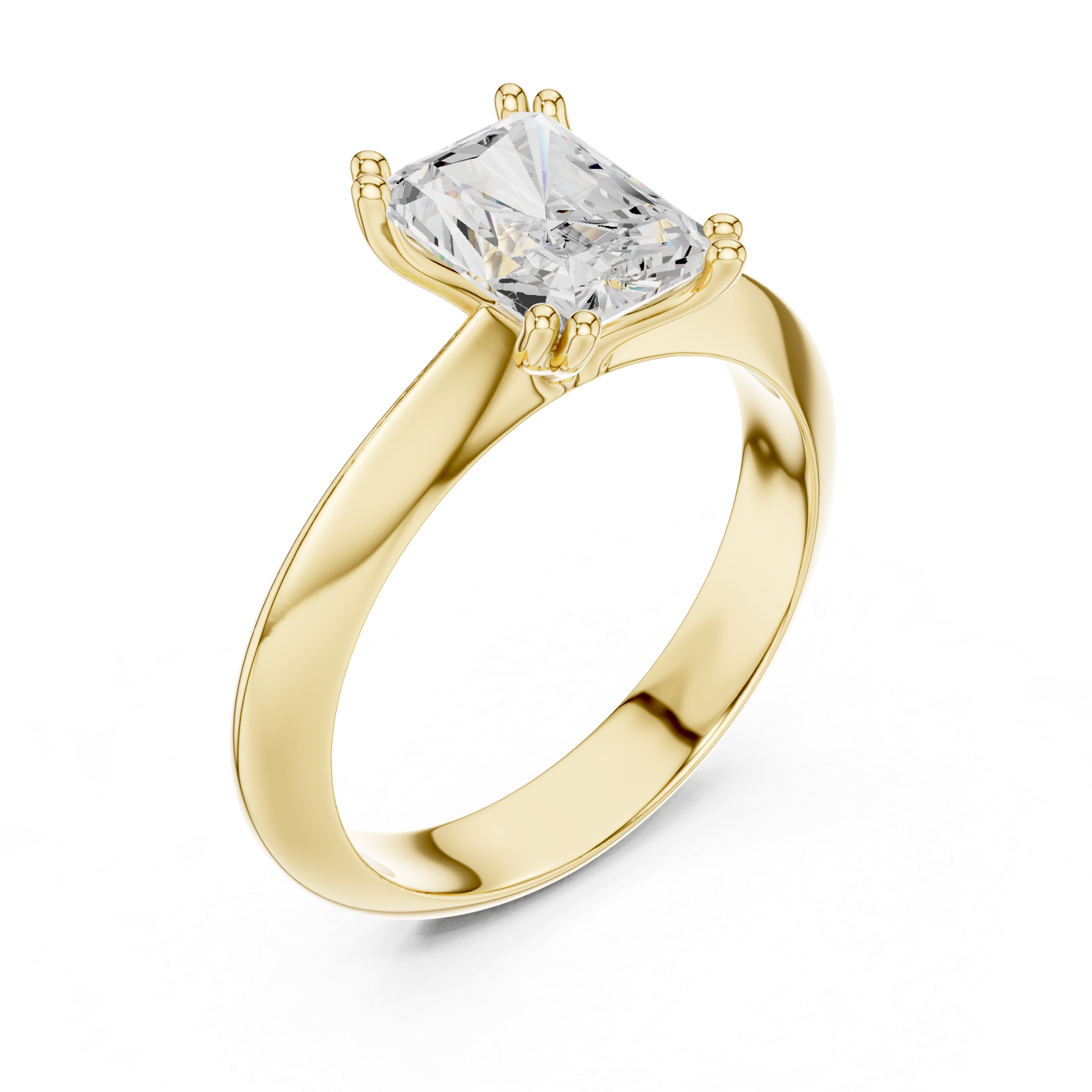 Radiant Cut Solitaire Engagement Ring with Plain Band