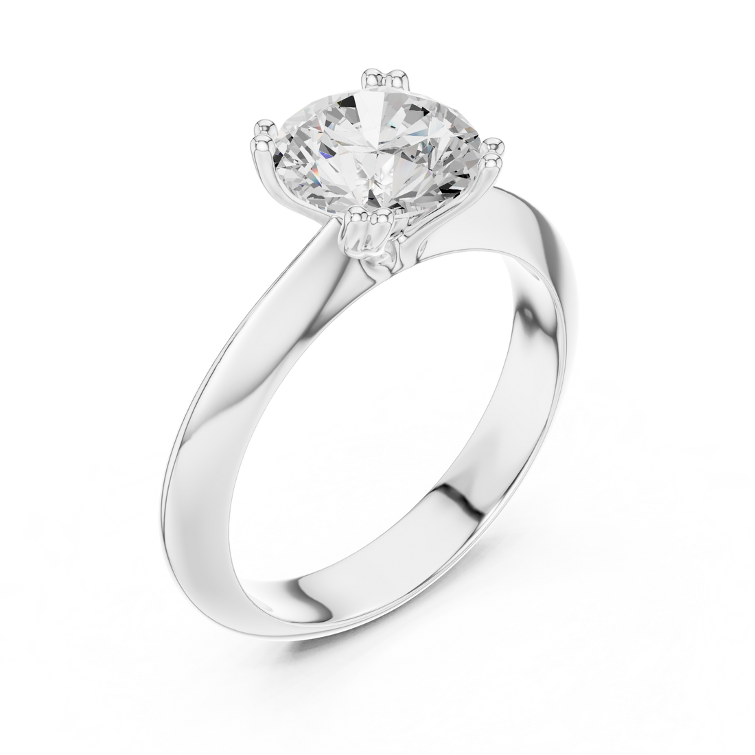 Round Cut Solitaire Engagement Ring with Plain Band