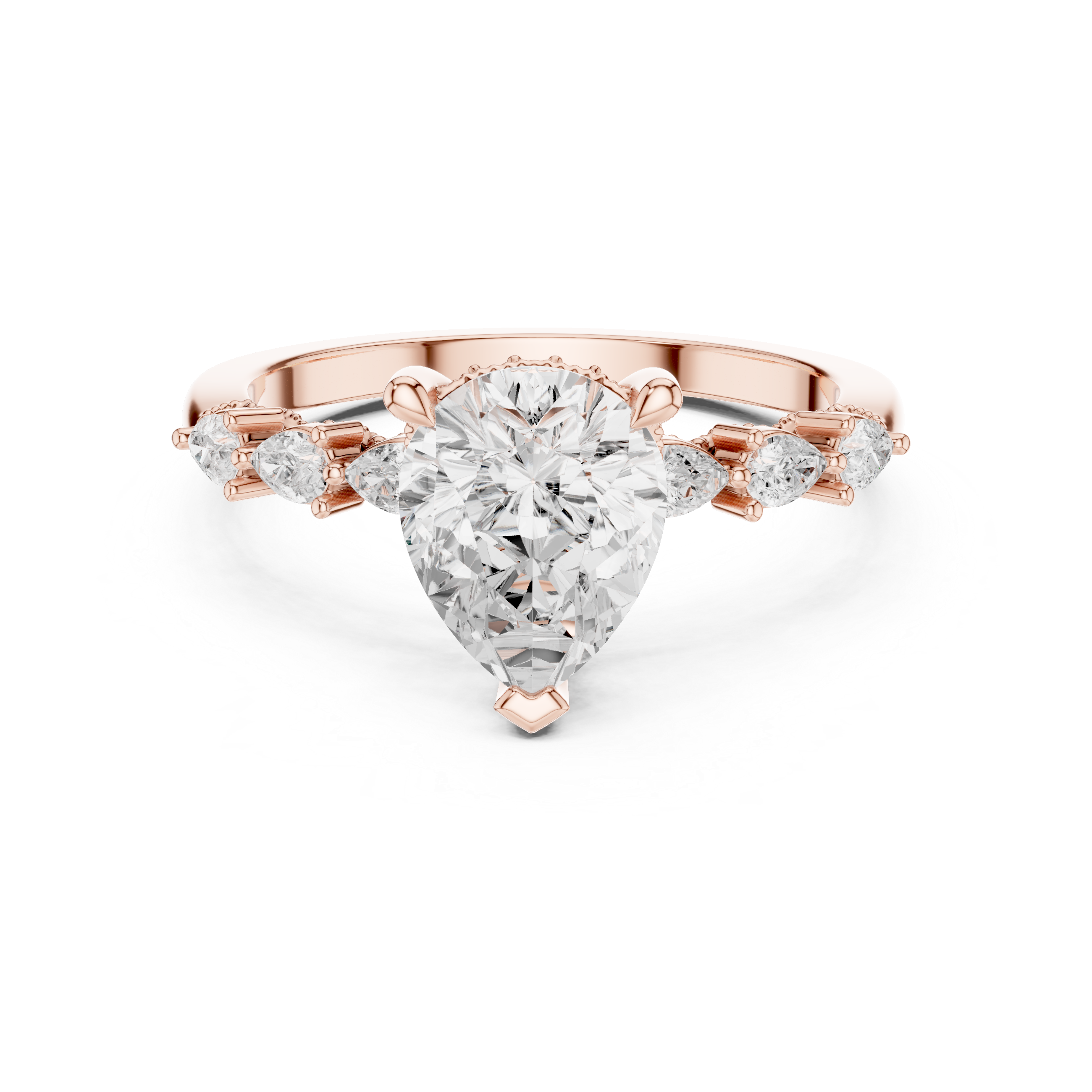 Pear Cut Engagement Ring with Marquise & Round Floral Side Stones