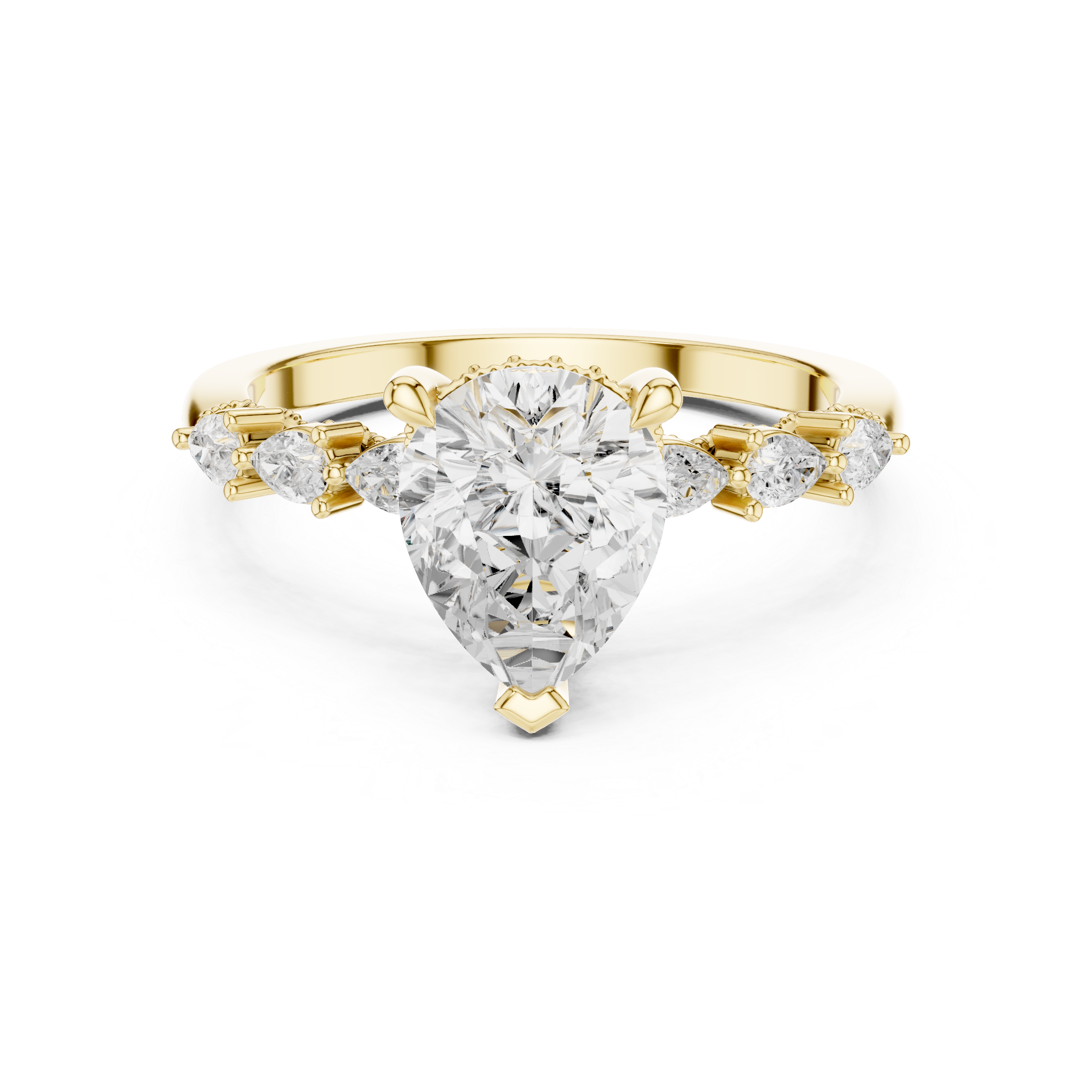 Pear Cut Engagement Ring with Marquise & Round Floral Side Stones