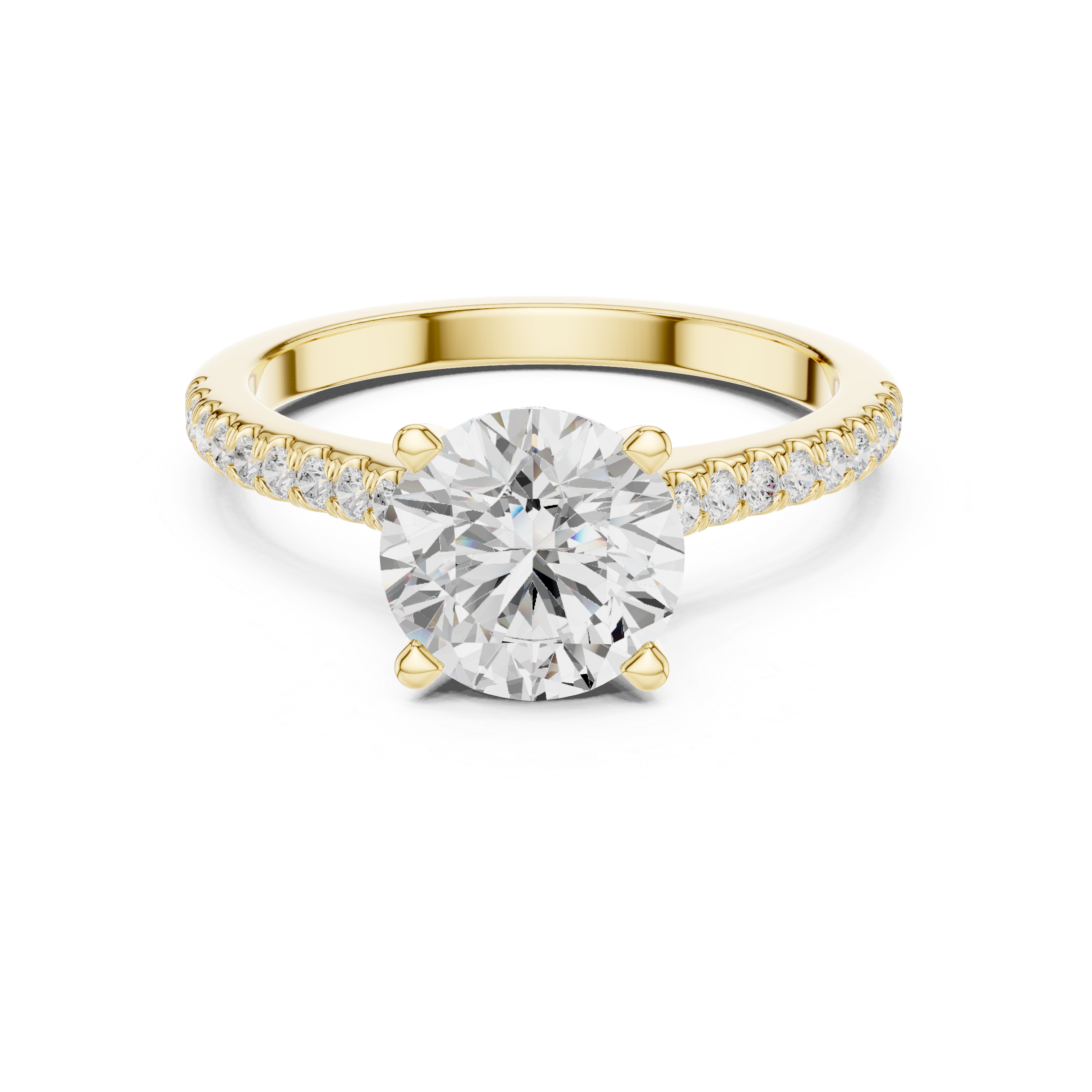 Round Cut Solitaire Engagement Ring with Pavé Diamond Band and Hidden Halo