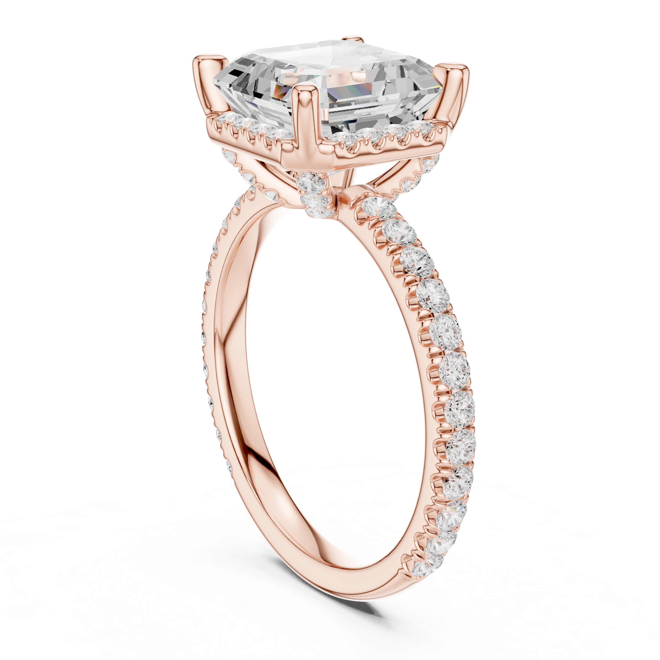 Asscher Cut Engagement Ring with Hidden Halo