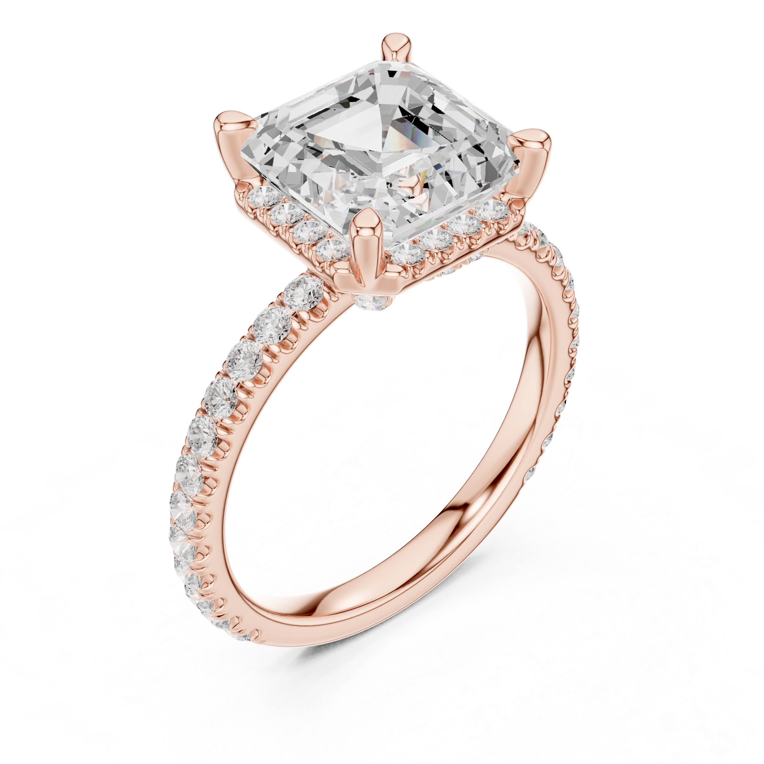 Asscher Cut Engagement Ring with Hidden Halo